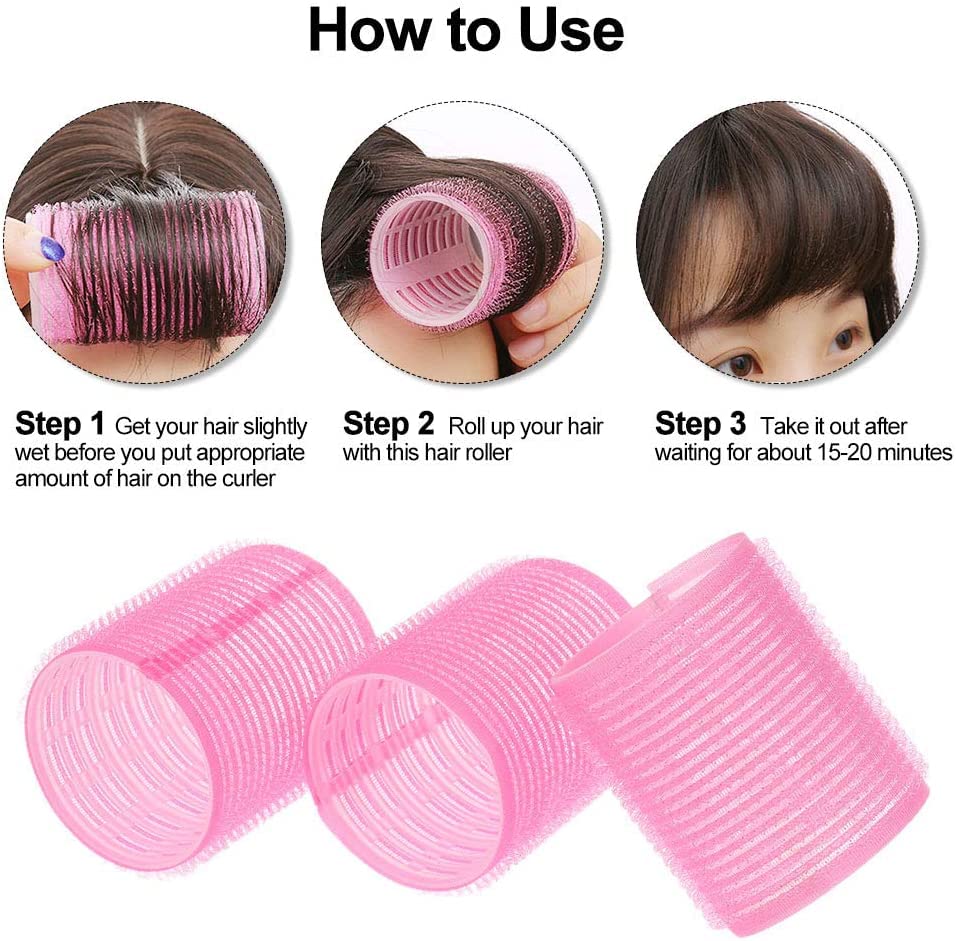 SIYAA 6-Piece Jumbo Pink Hair Rollers Set for Curly & Wavy Hairstyles - Perfect for Salon, Home Styling & DIY Hair Care