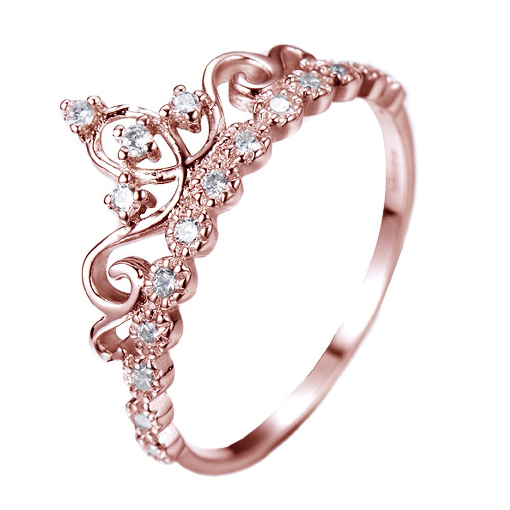 14K Rose Gold Diamond Crown Ring for Women - Elegant Dainty Jewelry Gift for Brides, Engagement, Anniversary & Special Occasions