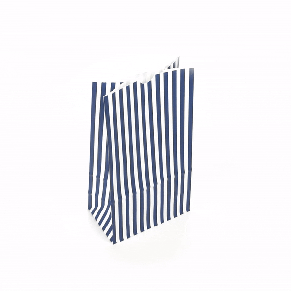 Blue and White Striped Paper Bags - 6 lb Capacity, 6 x 3.5 x 10.75 Inches - Pack of 100 - Perfect for Retail Shopping, Gift Wrapping & Party Favors