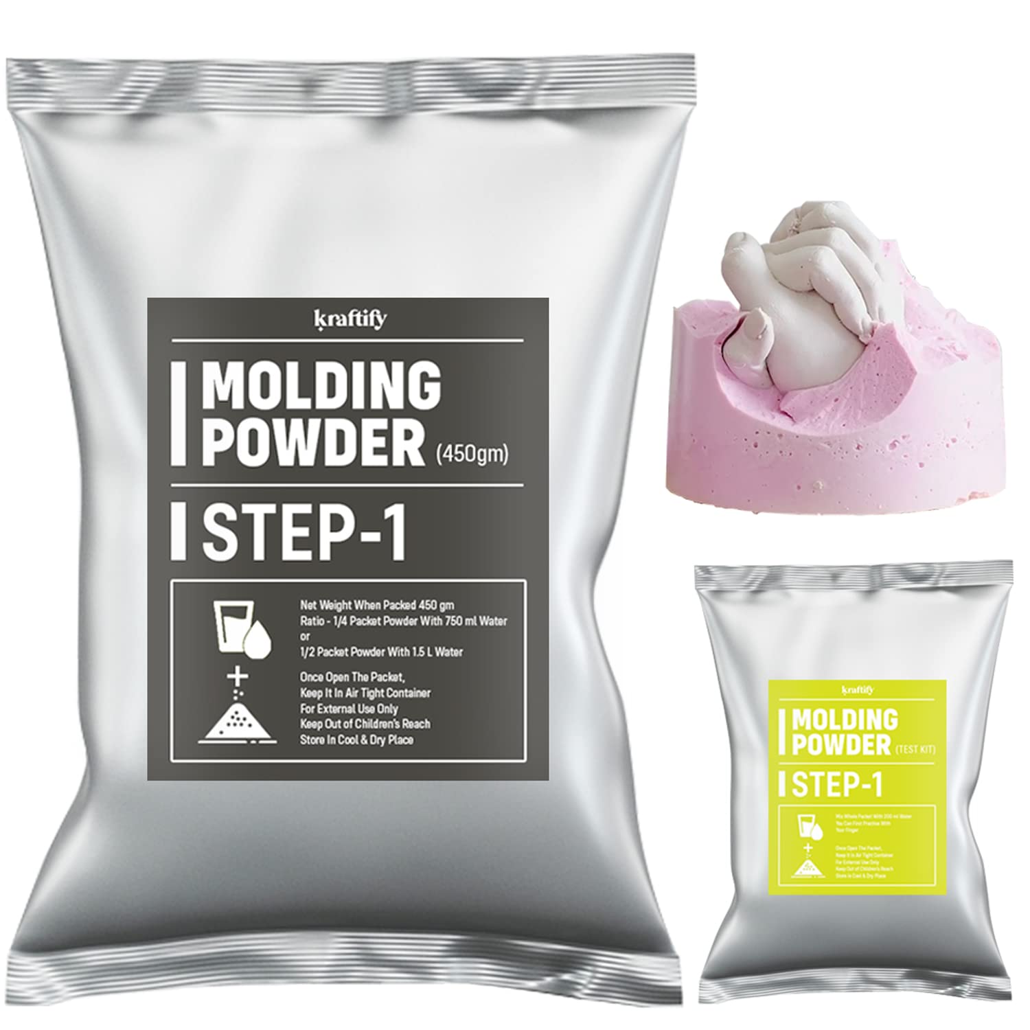 Premium Hand & Foot Casting Molding Powder Kit - 450g Professional Grade Impression Material + 25g Practice Clay | DIY Memory Keepsake, Baby Handprint, Footprint Art, Family Craft Projects