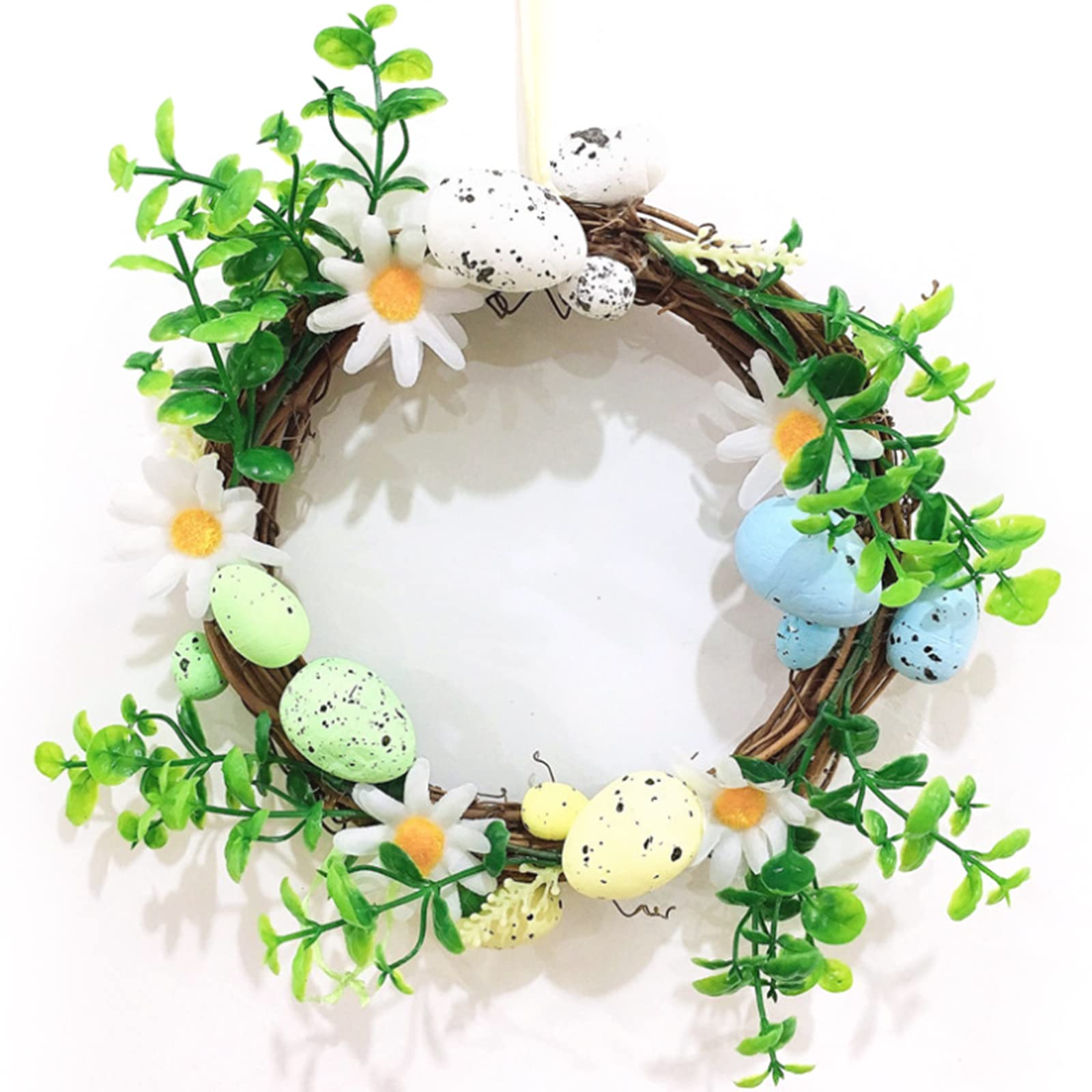 Panonw Artificial Easter Wreath - Rattan Flower Garland with Faux Eggs & Blooms for Front Door Decor | Easter Party, Spring Celebration & Home Wall Hanging Decorations