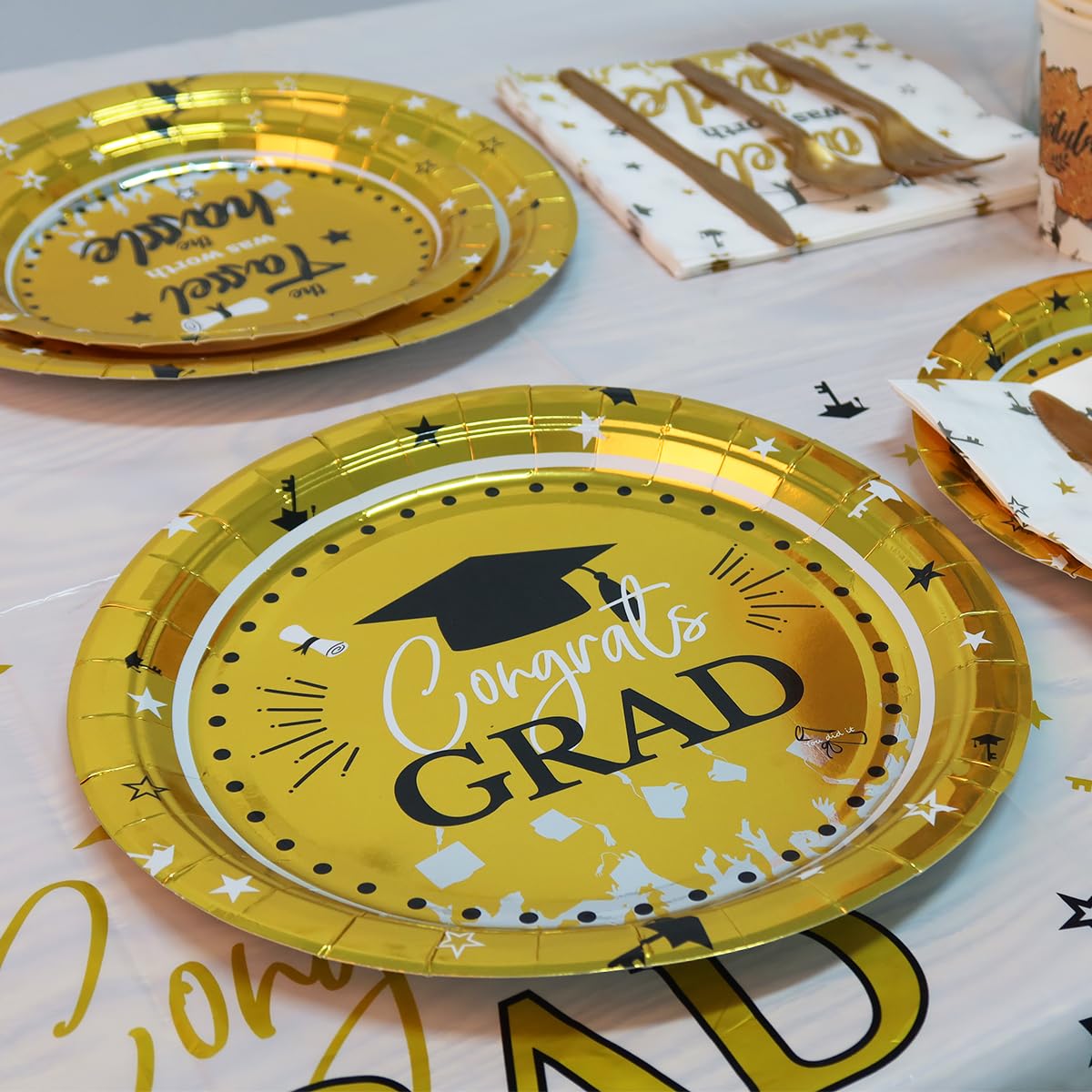 2025 Graduation Party Decorations - Class of 2025 Graduation Supplies Set with Plates & Napkins for 24 Guests | Perfect for High School & College Graduation Celebrations, Commencement Parties & Senior Send-offs