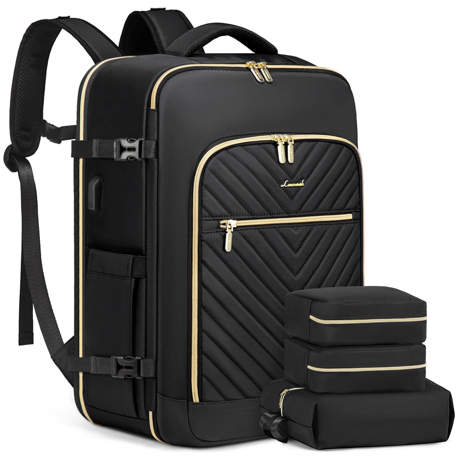 LOVEVOOK Large Travel Backpack for Women - Flight Approved Carry On Backpack with USB Charging Port & 3 Packing Cubes, Waterproof 17 Inch Laptop Backpack for Business Travel, Commuting & Weekend Getaways