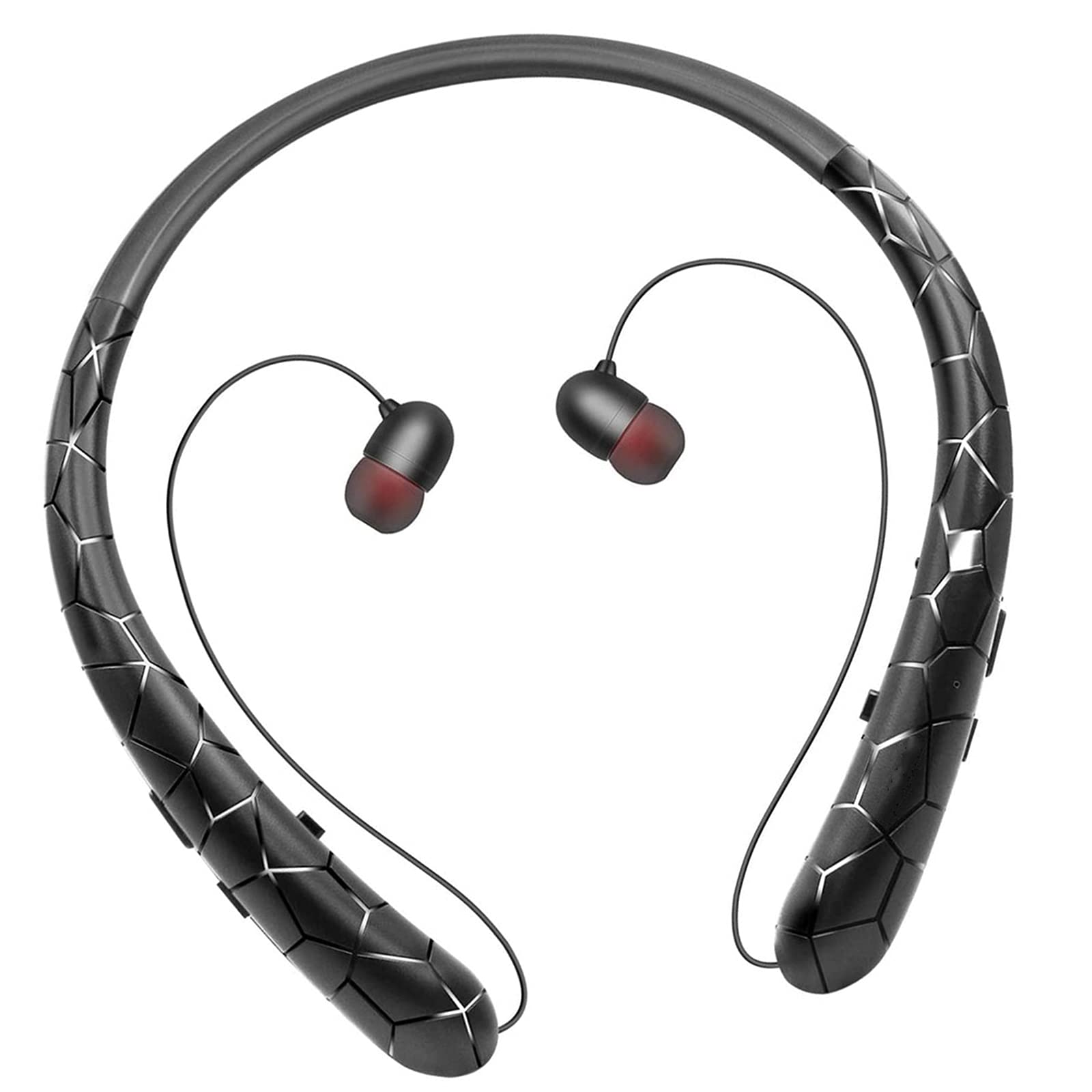 FETION HX831 Wireless Bluetooth Neckband Headphones with Retractable Earbuds, Active Noise Cancelling Stereo Earphones for Running, Workout, Gym - Sweatproof & Comfortable Fit (Black) - Perfect for Commuting, Travel & Outdoor Sports