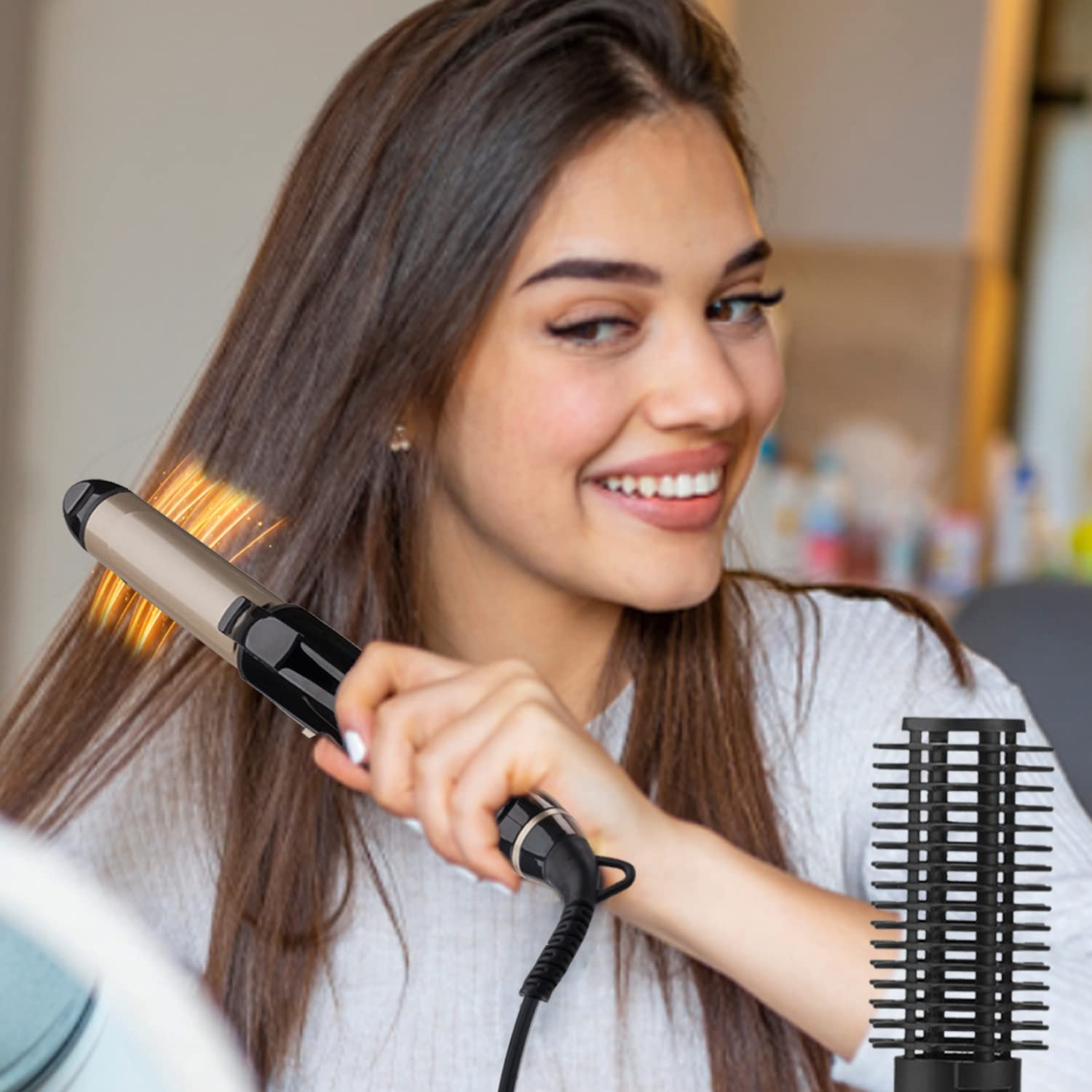 Vega 4-in-1 Hair Styler - Straightening Brush, Flat Iron, Curling Iron & Crimper | Keratin Hair Styler VHSCC-05 (Gold) | India's Top Hair Styling Brand | Perfect for Salon-Quality Styling at Home, Travel & Daily Hair Care