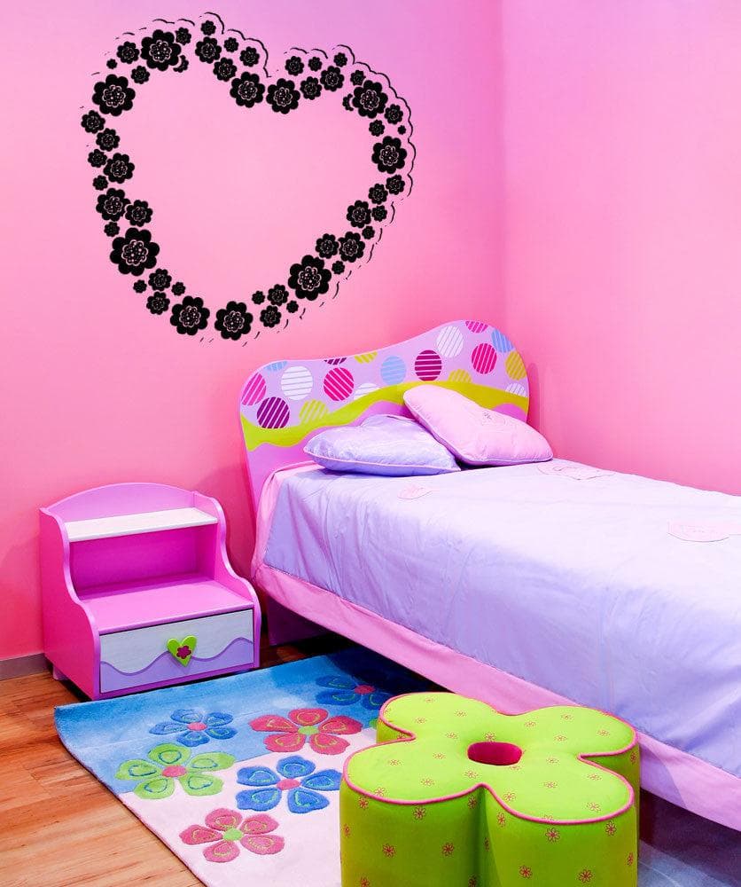 Vinyl Wall Decal Sticker - Heart Flower Bouquet Design #1354 | Removable Home Decor for Bedroom, Nursery, Living Room | Perfect for DIY Wall Art & Room Makeover