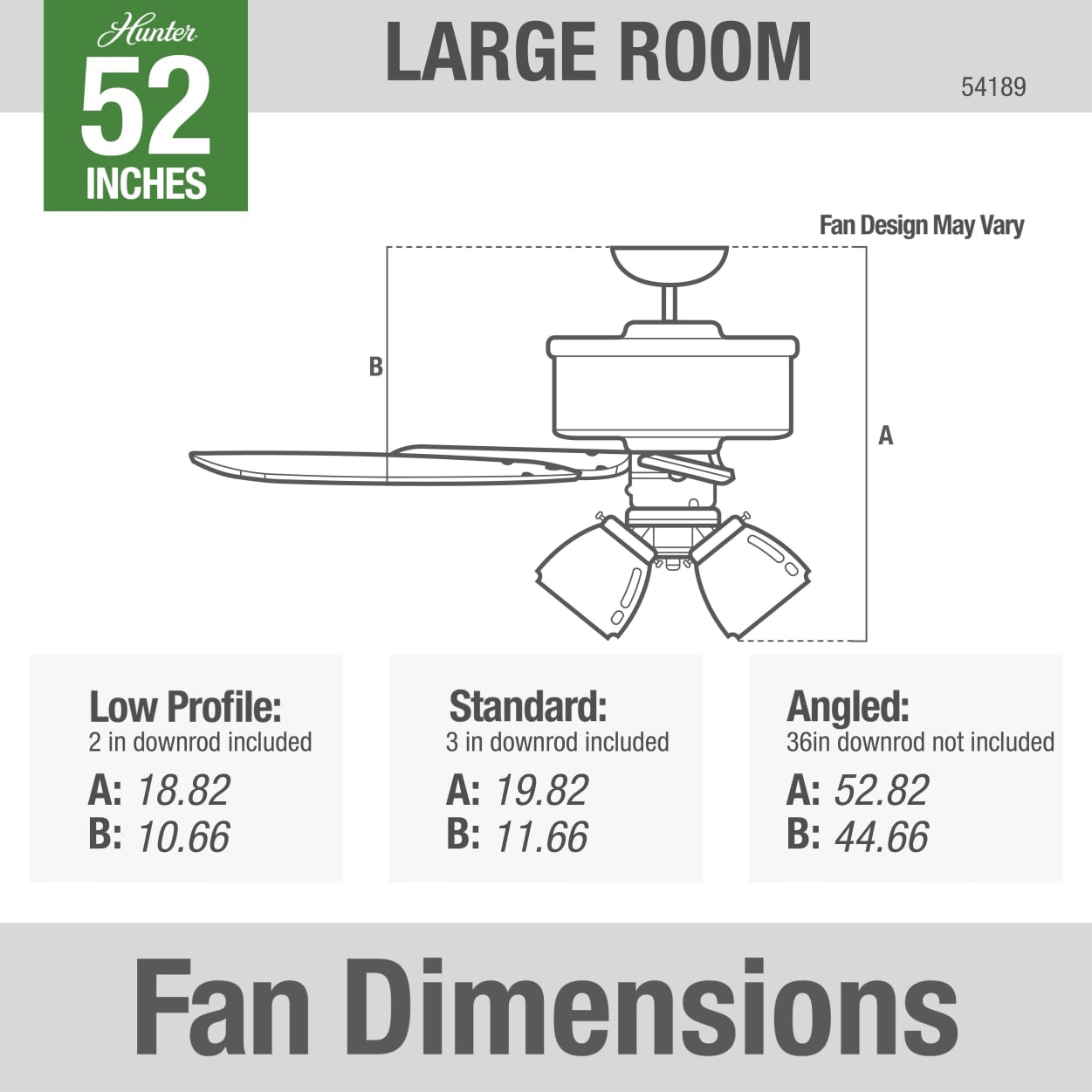 Hunter 52 Inch Bennett 3-Light Matte Black Ceiling Fan with Remote Control - Modern Indoor/Outdoor Cooling for Living Room, Bedroom, Patio & Covered Porch