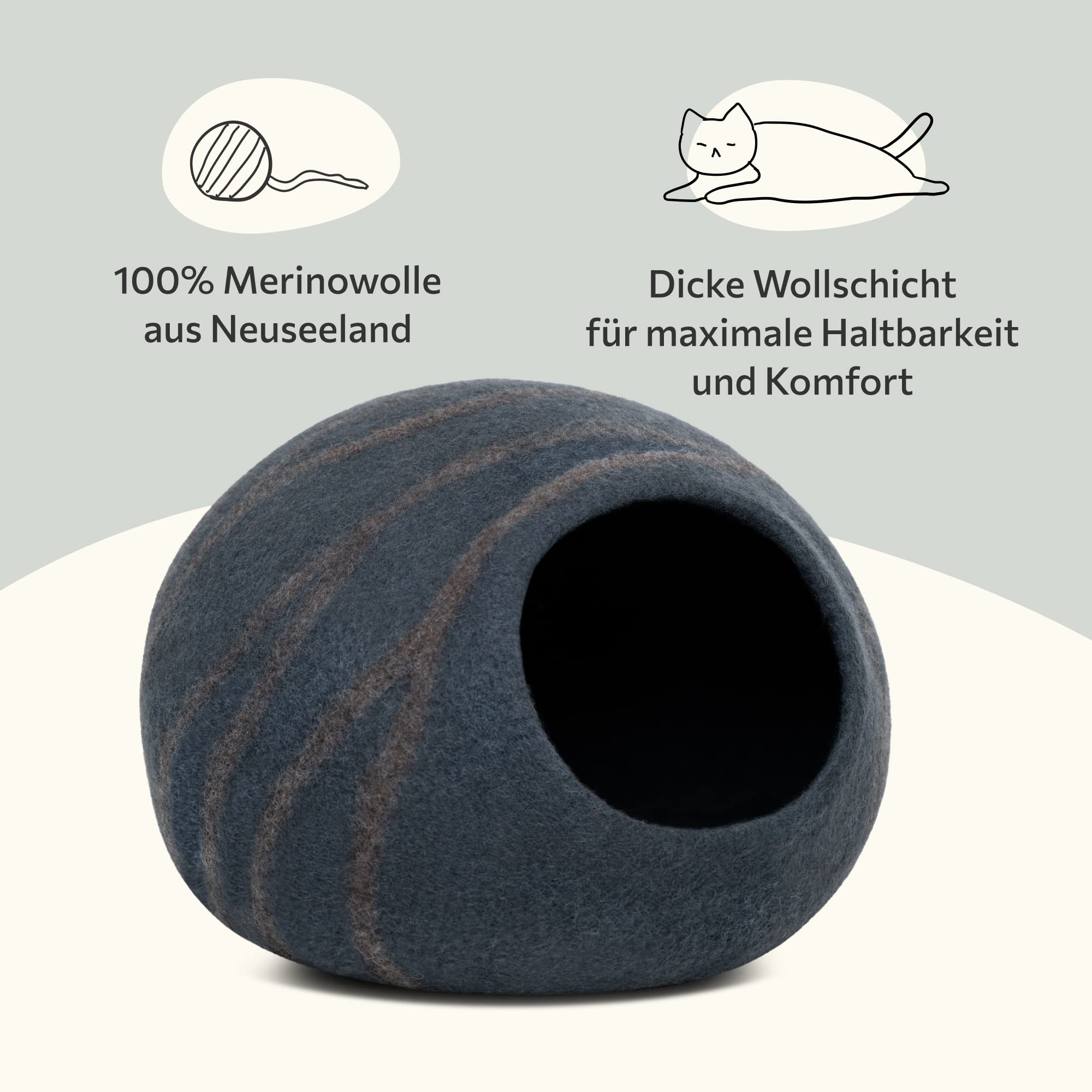 Premium Felt Cat Bed Cave with Wool Ball Toys - Slate Grey Medium Size for Indoor Cats | Cozy Pet Cave & 6-Pack Interactive Cat Toys Bundle | Perfect for Napping, Playtime & Home Decor