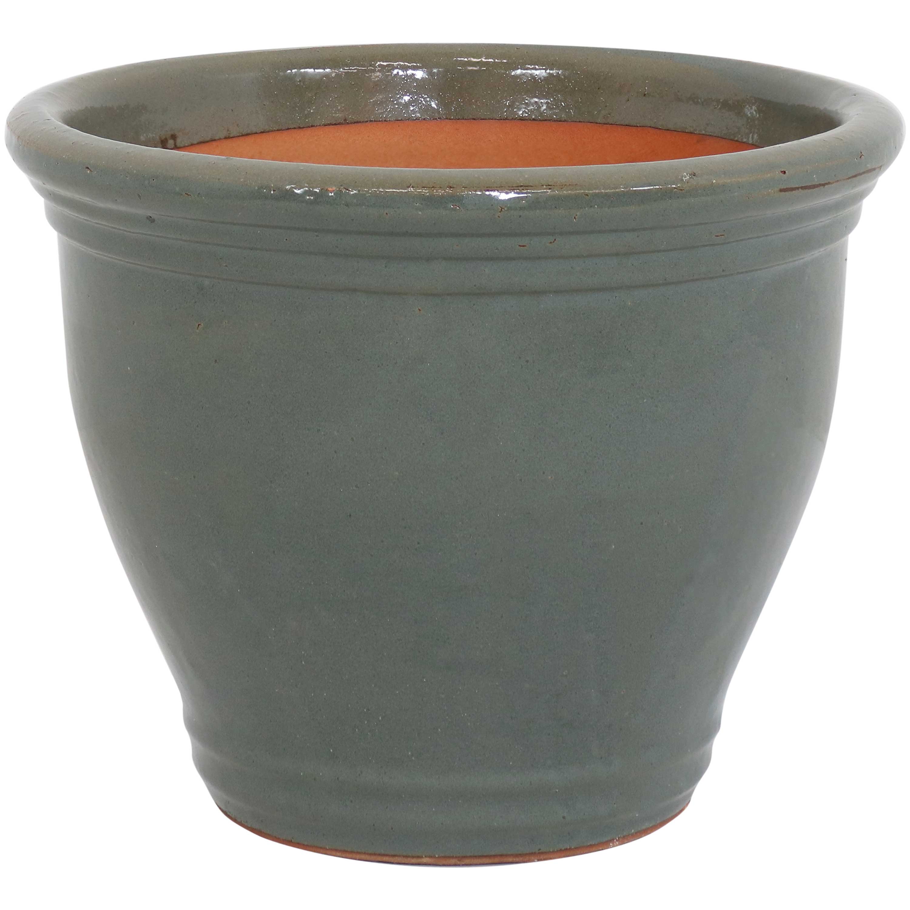 Sunnydaze Studio Round Glazed Ceramic Planter with Drainage Hole - Indoor Outdoor Flower Pot for Plants, Succulents, Herbs - Perfect for Patio, Garden, Balcony Decor