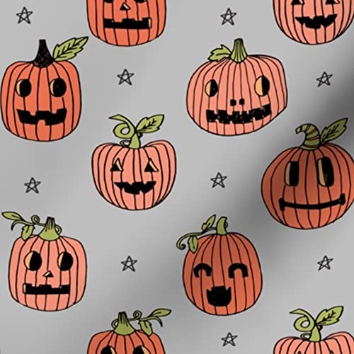 Halloween Cute Pumpkin Pattern Gray Printed Minky Fabric - Soft Plush Fat Quarter for Baby Blankets, Quilt Backing, Sewing Projects | Fall Autumn Decor, October Seasonal Crafts, DIY Home Decor
