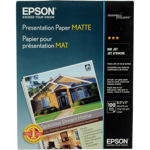 Epson Matte Presentation Paper 8.5x11 Inches - 100 Sheets for Professional Printing, Reports, and Business Documents - Perfect for Office, School, and Home Use