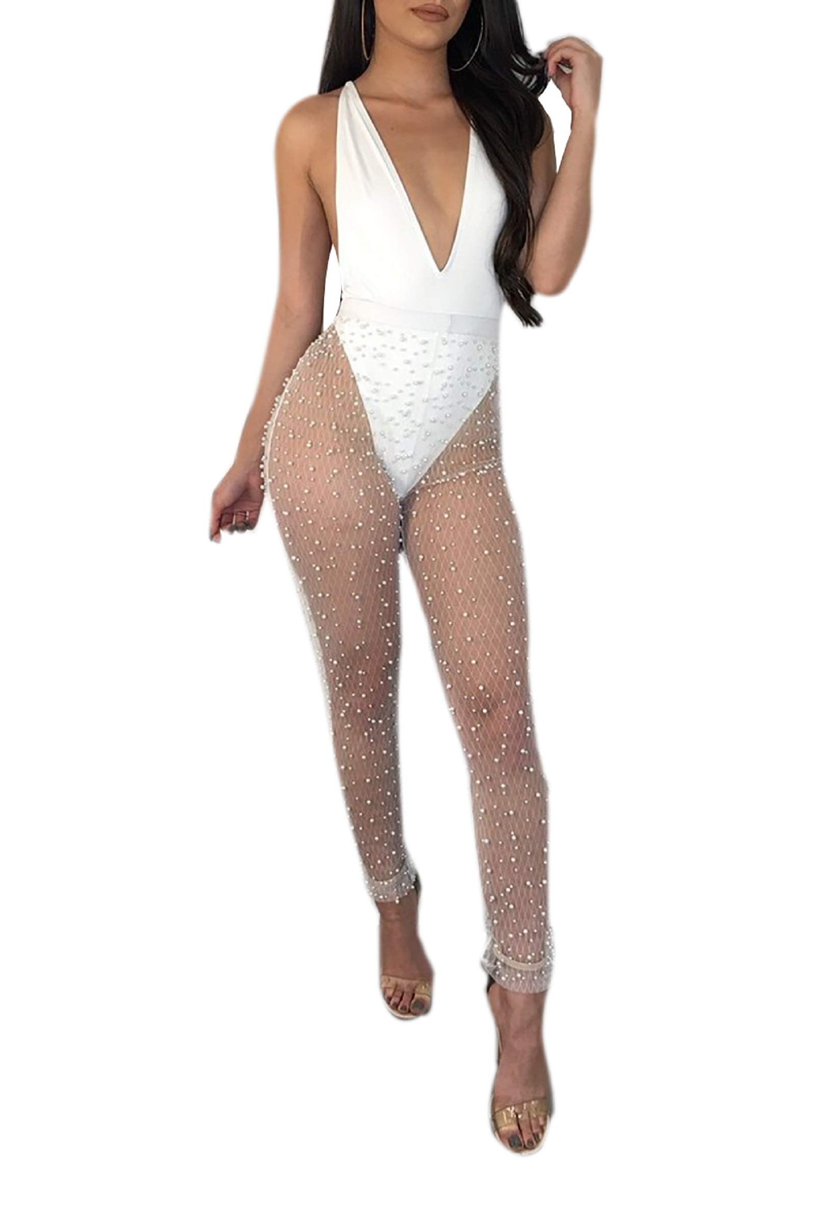 Sexy Pearl Beaded Mesh Pantyhose for Women - Sheer Stretchy Tights with Beaded Details, Comfortable Skinny Leggings for Party, Date Night & Special Occasions