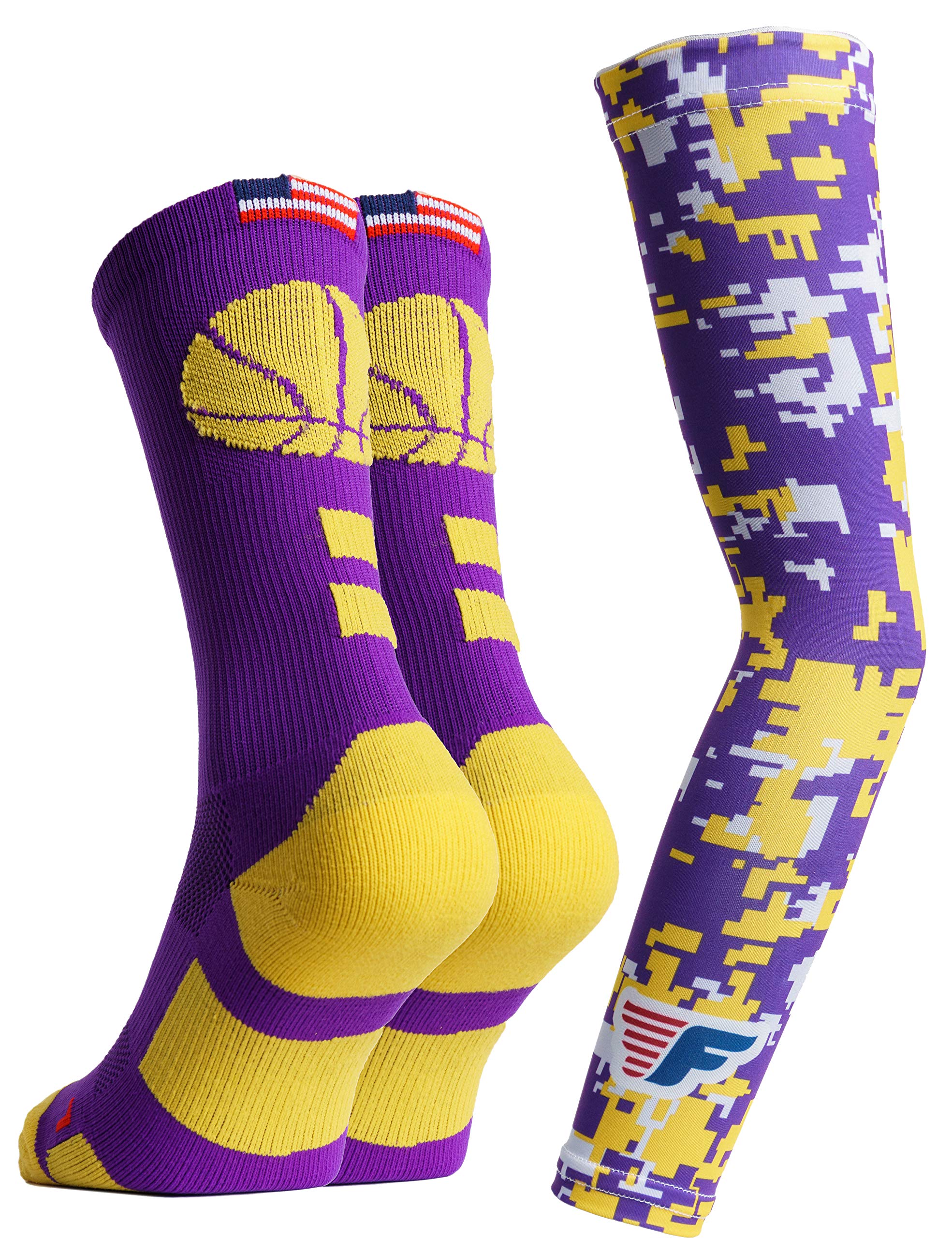 Youth Boys Basketball Socks - High Performance Sports Athletic Crew Socks with Compression Basketball Arm Sleeve - Breathable Moisture Wicking for Basketball, Running, Gym Workouts - Made in USA