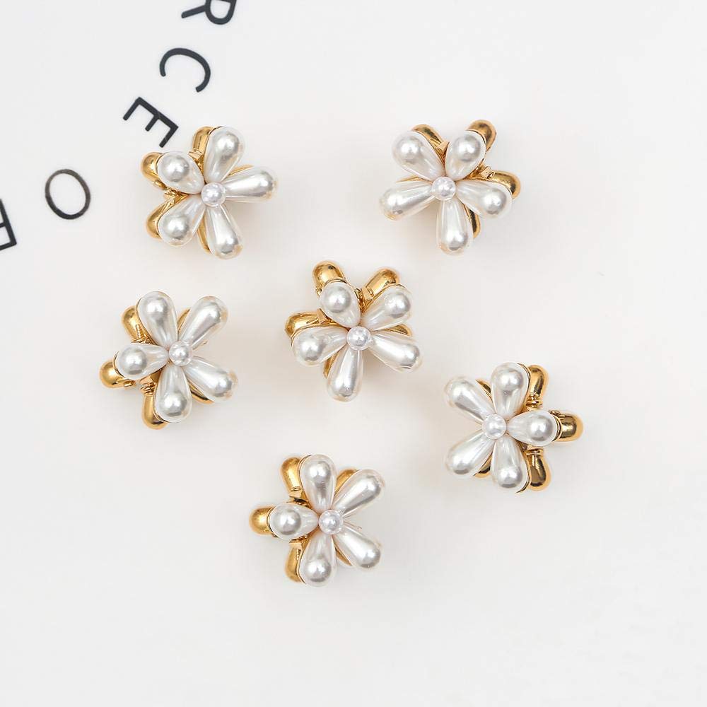 Korean Sweet Mini Pearl Hair Clips for Women - 2pcs Set, Floral Crab Claw Barrettes for Girls, Hair Accessories for Parties & Weddings