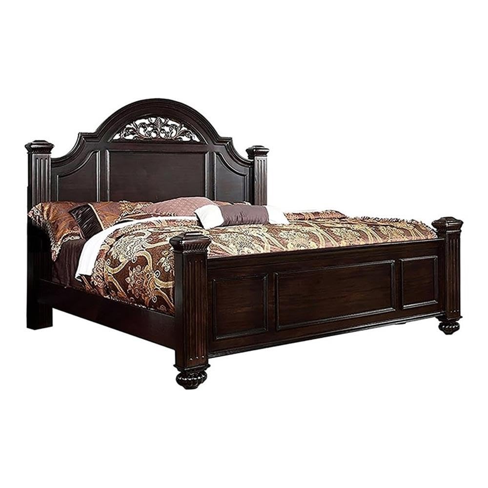 Home Square 3-Piece King Panel Bed Set with 2 Nightstands in Dark Walnut - Perfect for Master Bedroom Decor & Luxury Bedroom Furniture