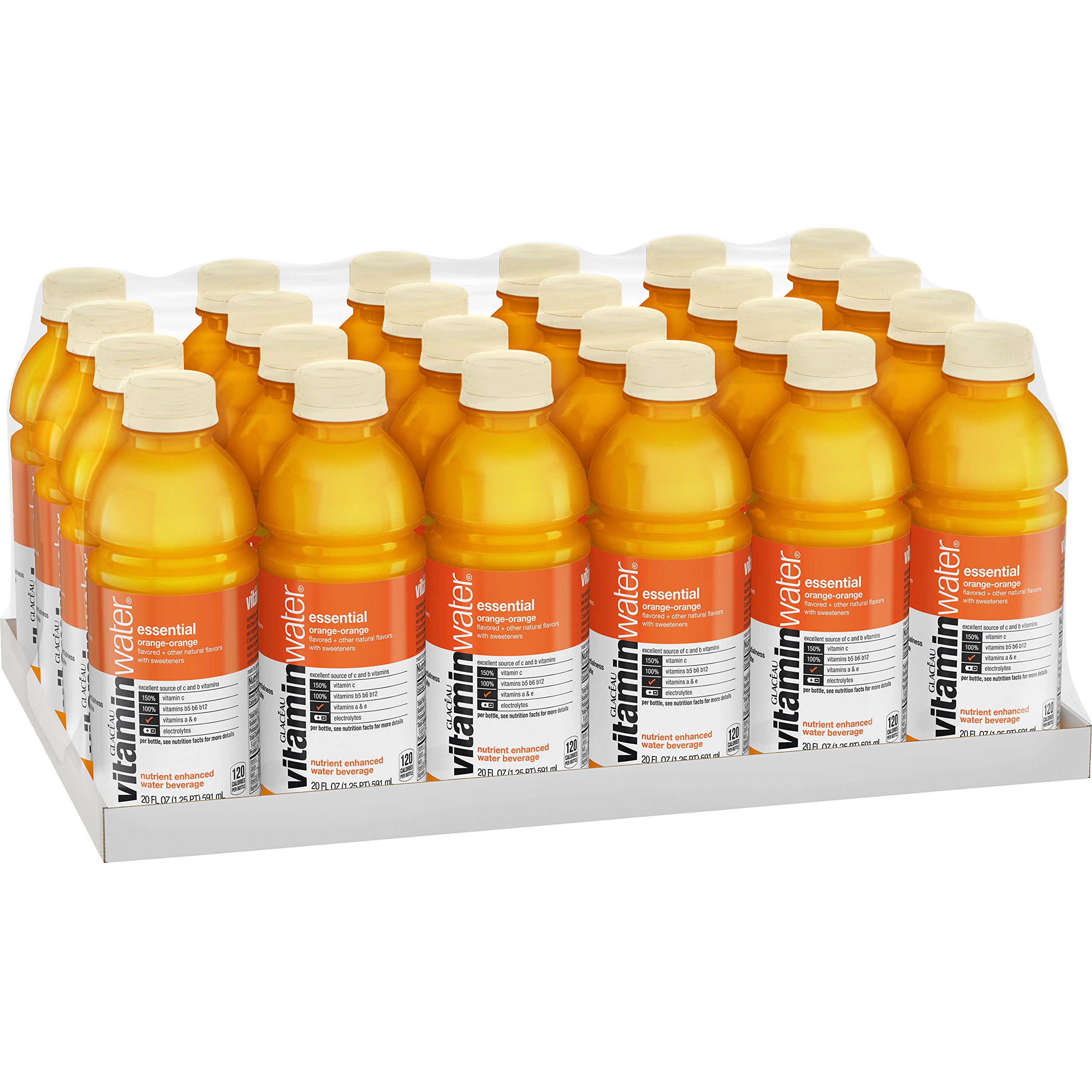 VitaminWater Essential Electrolyte Enhanced Water with Vitamins - Orange Flavor, 20 fl oz Bottles (24 Pack) | Hydration Boost for Workouts, Sports & Daily Active Lifestyle