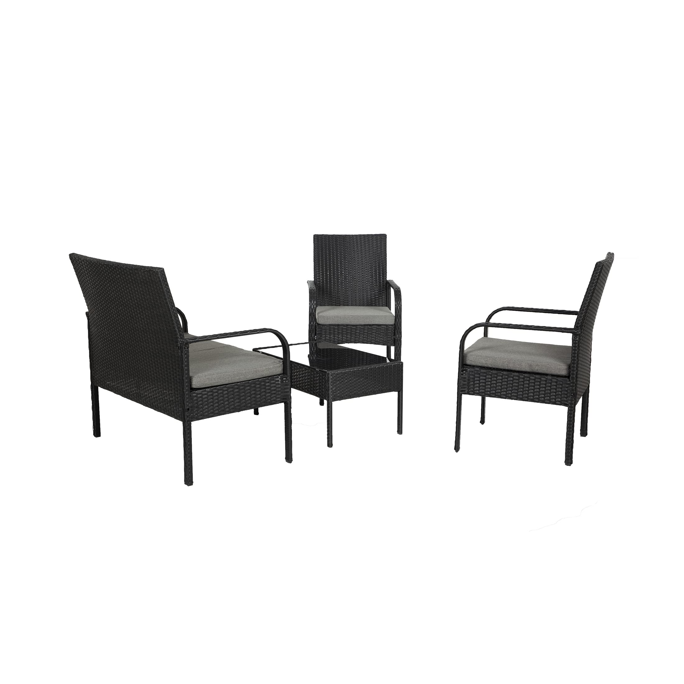 WestinTrends Roadhill 4-Piece All-Weather PE Rattan Patio Furniture Set - Black & Gray Wicker Loveseat with Tempered Glass Coffee Table - Perfect for Outdoor Garden, Poolside, and Backyard Relaxation