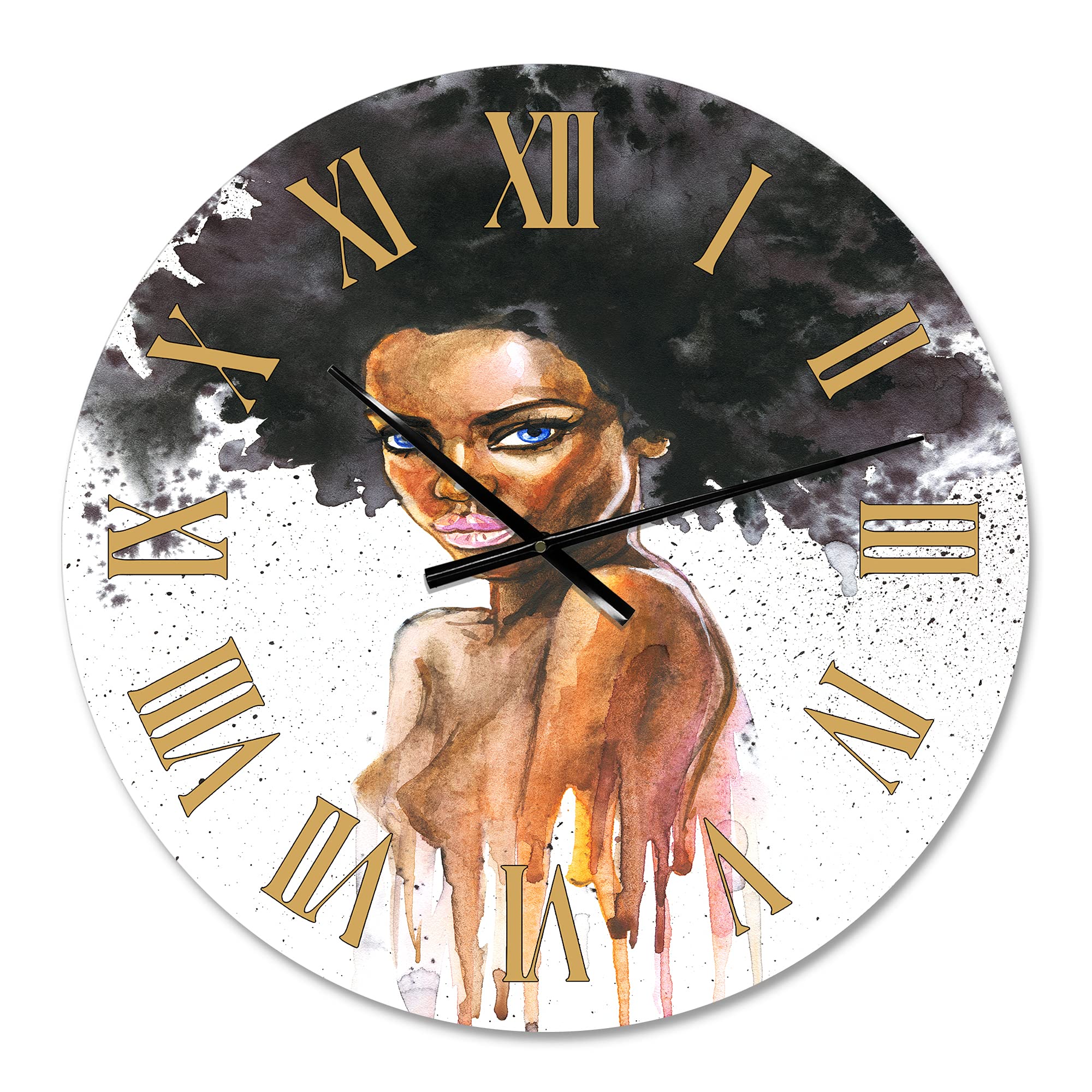 Modern Large Wall Clock - 'Portrait of African American Woman VII' - Elegant Office Decor & Home Wall Art - Perfect for Living Room, Bedroom, or Workspace