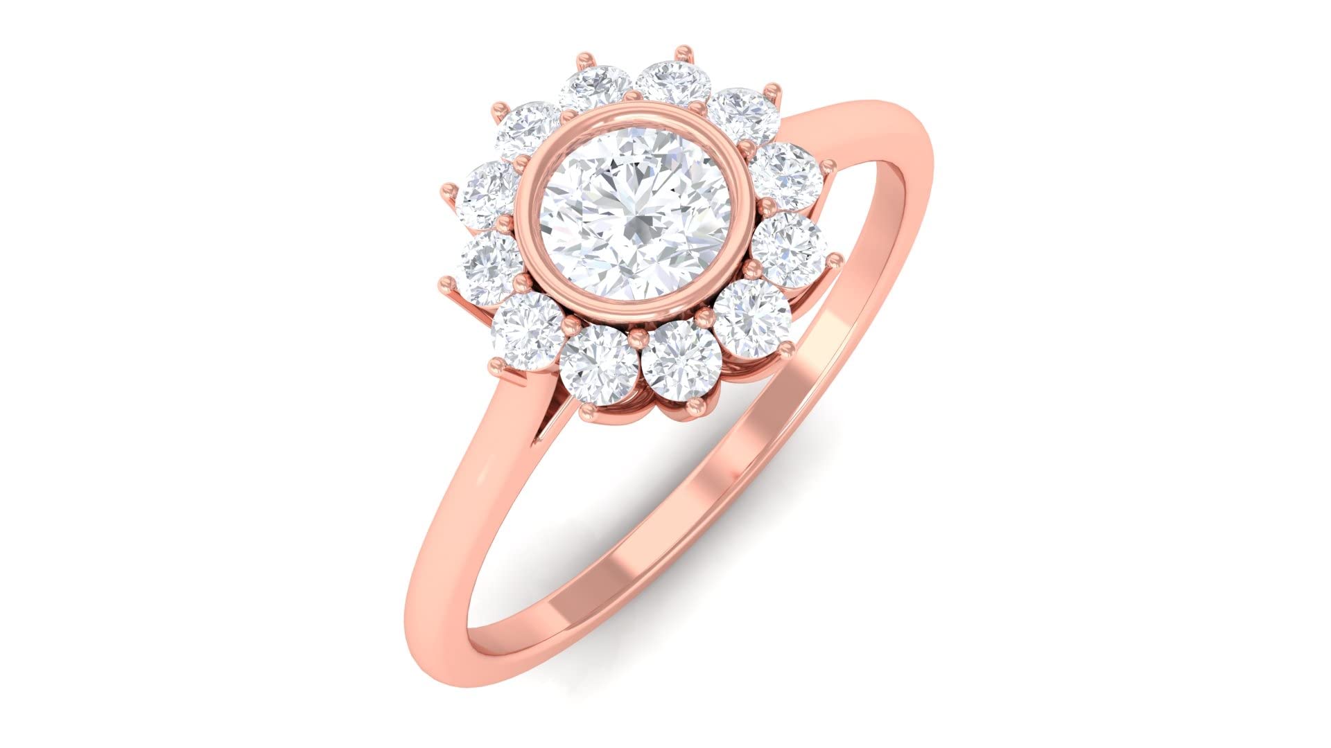 3/4 CT Bezel Set Diamond Ring for Women - 14K Solid Gold Minimalist Halo Ring, April Birthstone Jewelry Gift for Her | Perfect for Engagement, Anniversary & Special Occasions