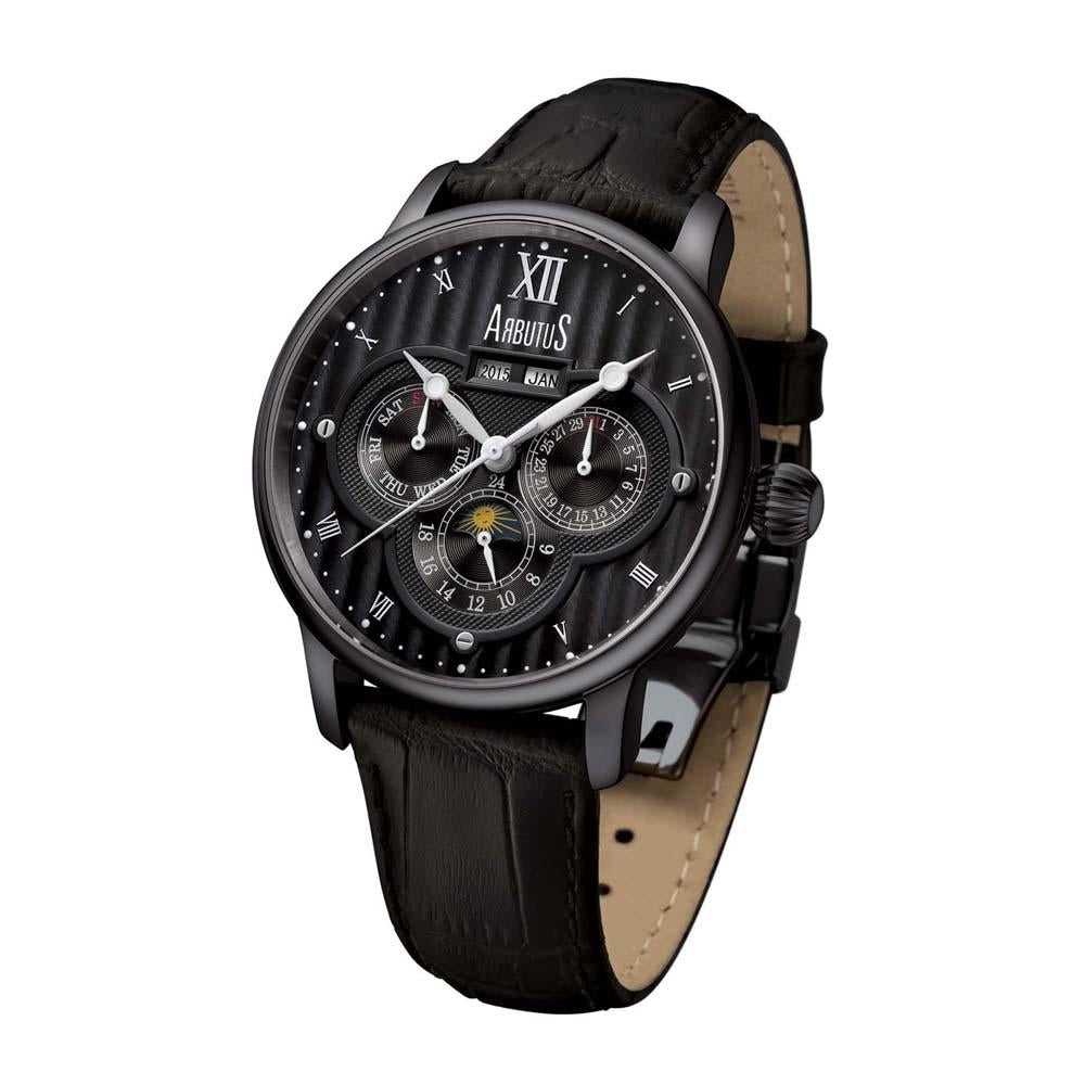 ARBUTUS AR905BBB Automatic Men's Watch - Black Leather Strap, Water Resistant, Date Display | Perfect for Business, Casual Wear & Formal Occasions