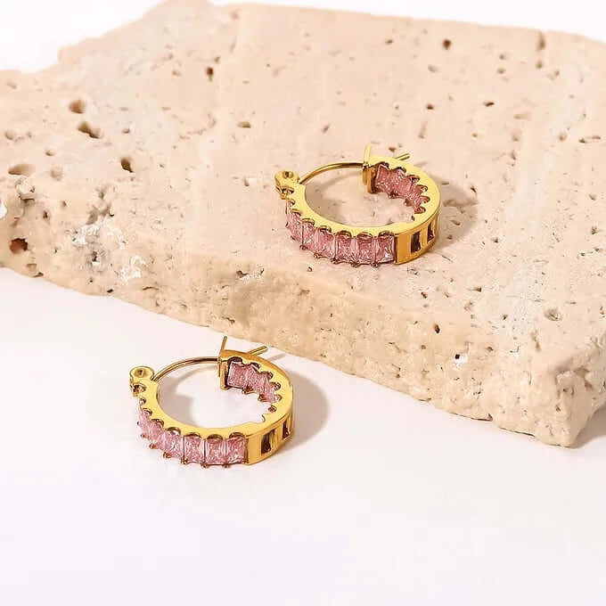 18K Gold Plated Sparkly CZ Hoop Earrings for Women | Trendy Cubic Zirconia Jewelry Gift for Birthday, Anniversary & Party | JDE239