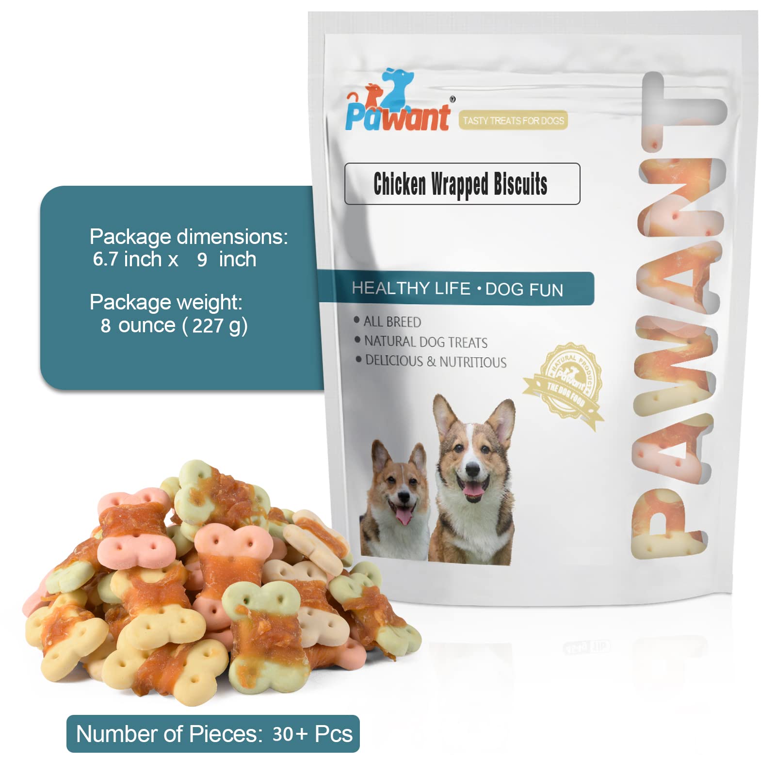 Healthy Chicken Wrapped Dog Treats Biscuits for Small Dogs - No Rawhide, Grain-Free, 0.5lb/227g - Perfect for Training & Dental Care