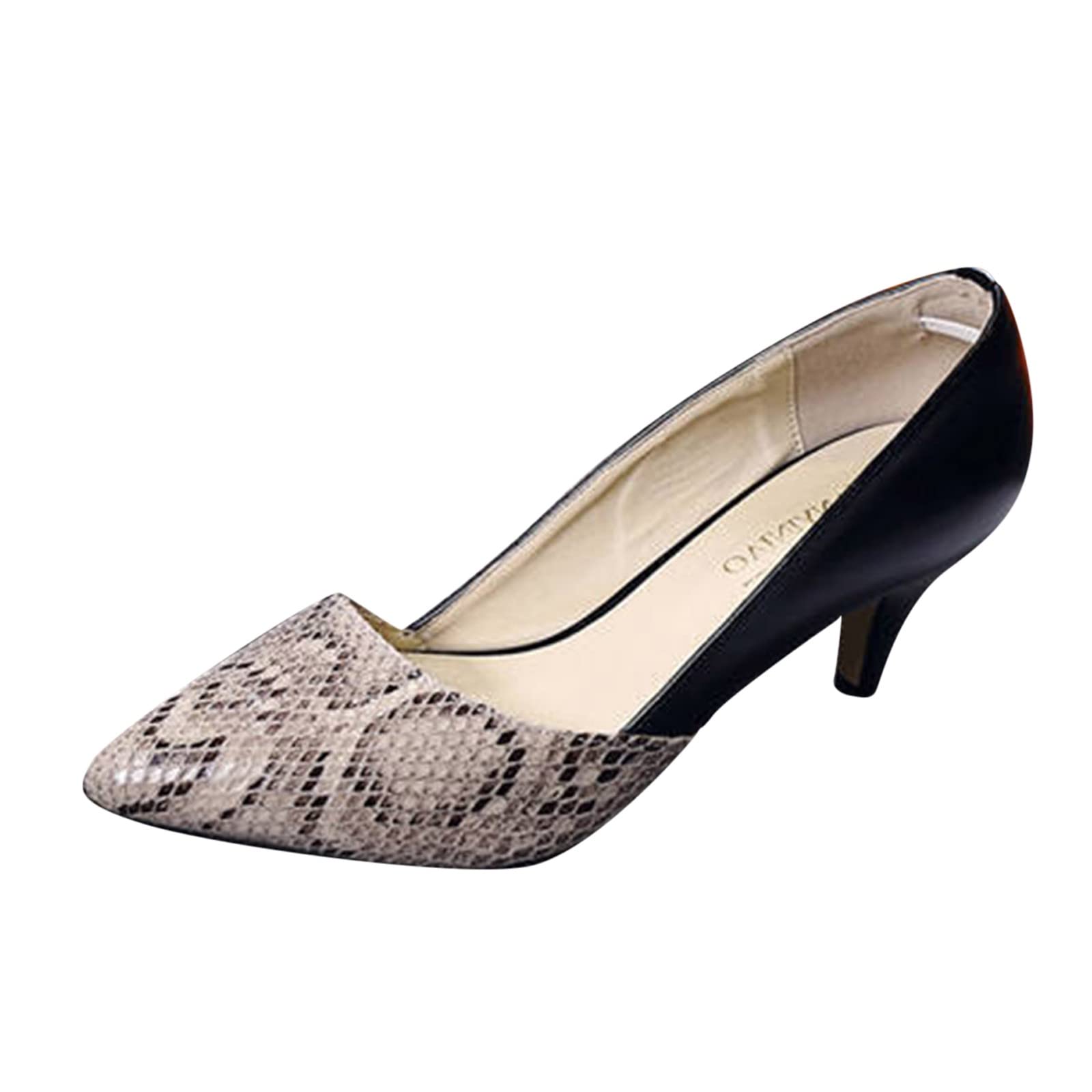 Stylish Women's Summer Pointed Toe Snake Print High Heels - Fashionable Casual Spring Shoes with Zipper Detail (Black, Size 8.5) | Perfect for Office Wear, Date Nights & Special Occasions