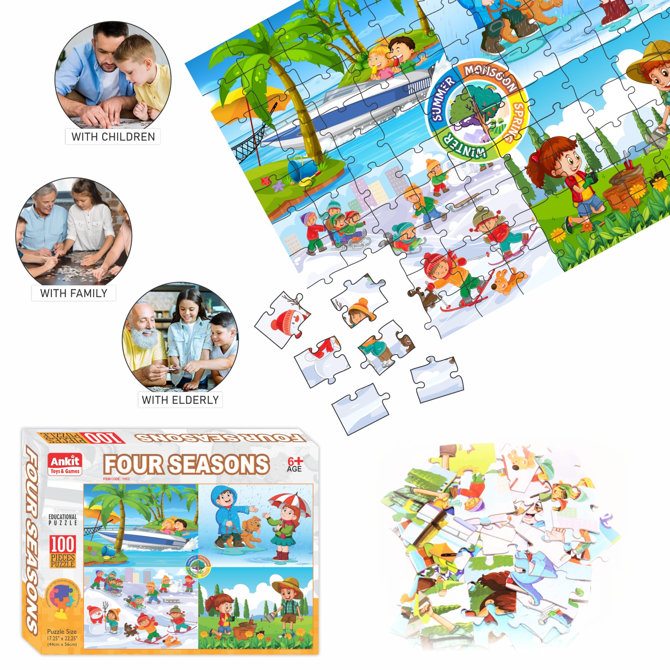 Ankit 100-Piece Four Seasons Educational Jigsaw Puzzle for Kids Ages 6+ | Spring, Summer, Fall & Winter Learning Toy | Vibrant Seasonal Scenes | Perfect for Family Game Night, Classroom Activities & Cognitive Development