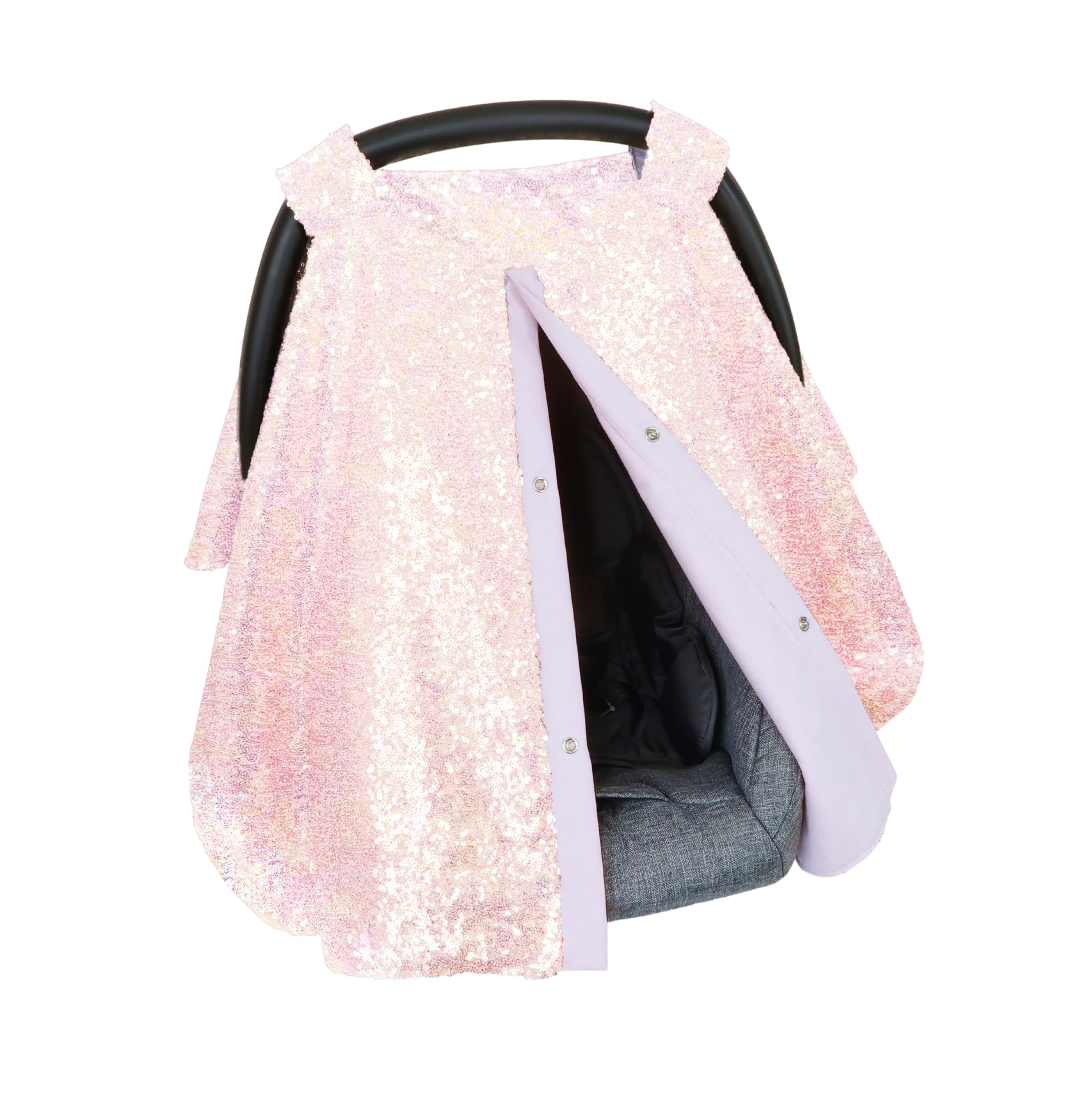 Sparkly Iridescent Baby Car Seat Cover with Canopy - Universal Fit for All Car Seats, Multi-Use as Breastfeeding Cover & Stroller Shade - Perfect Baby Shower Gift for Girls - Great for Travel, Nursing & Outdoor Protection