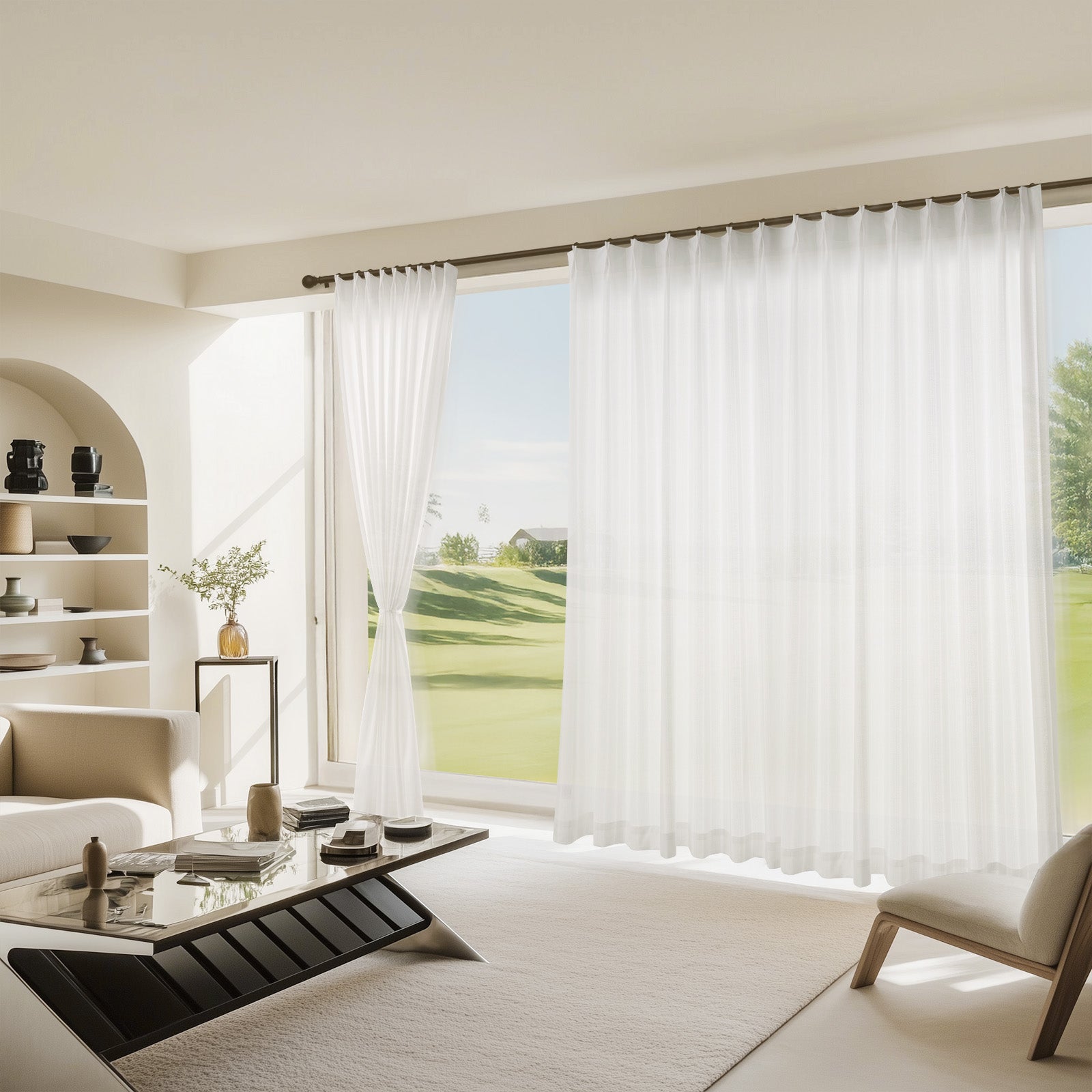 Ultra Scratch-Resistant Waterproof White Sheer Drapes - Lightweight & Breathable Custom Curtains with Soft Top Back Tab | Perfect for Living Room, Bedroom & Home Decor