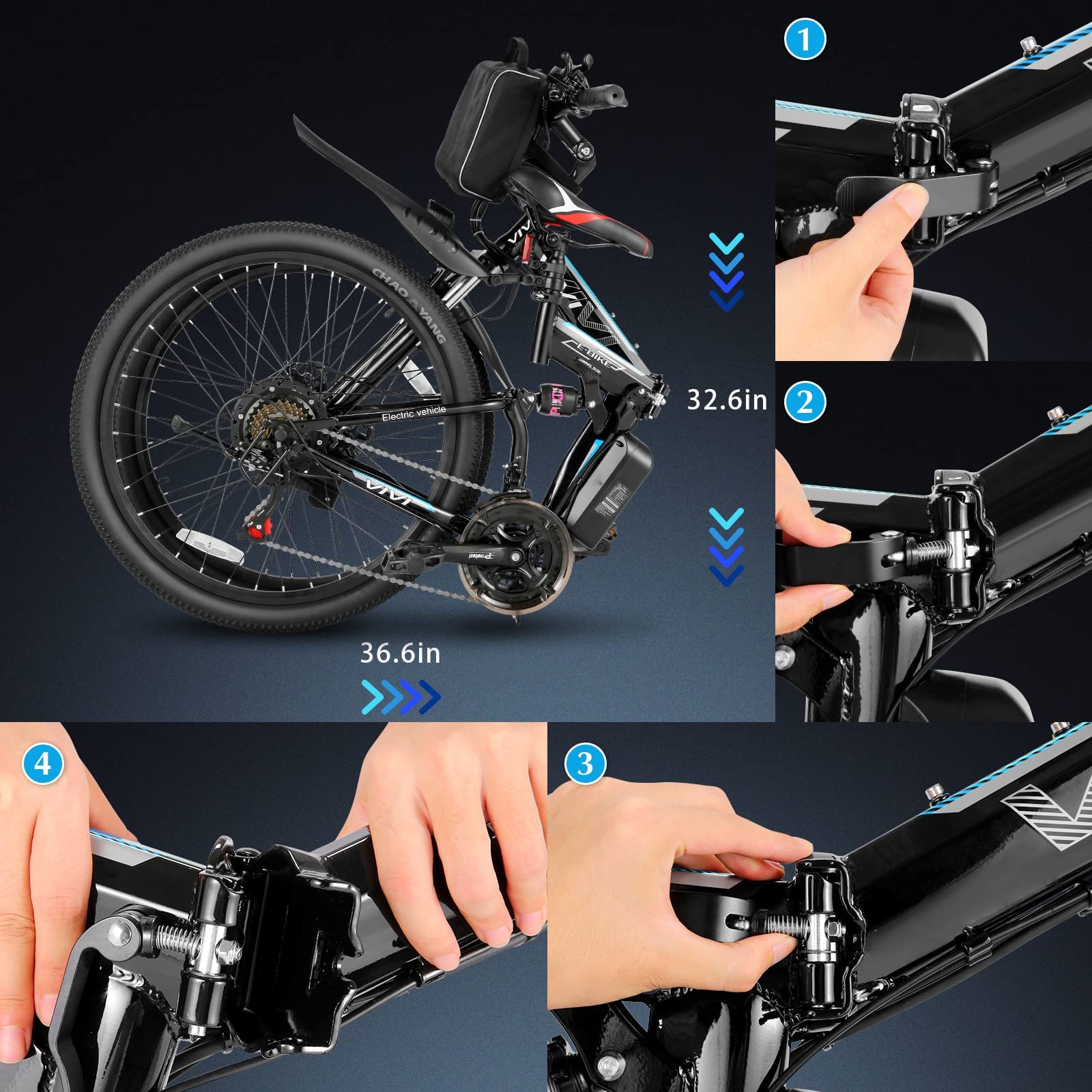 Vivi 750W Folding Electric Mountain Bike for Adults - 26