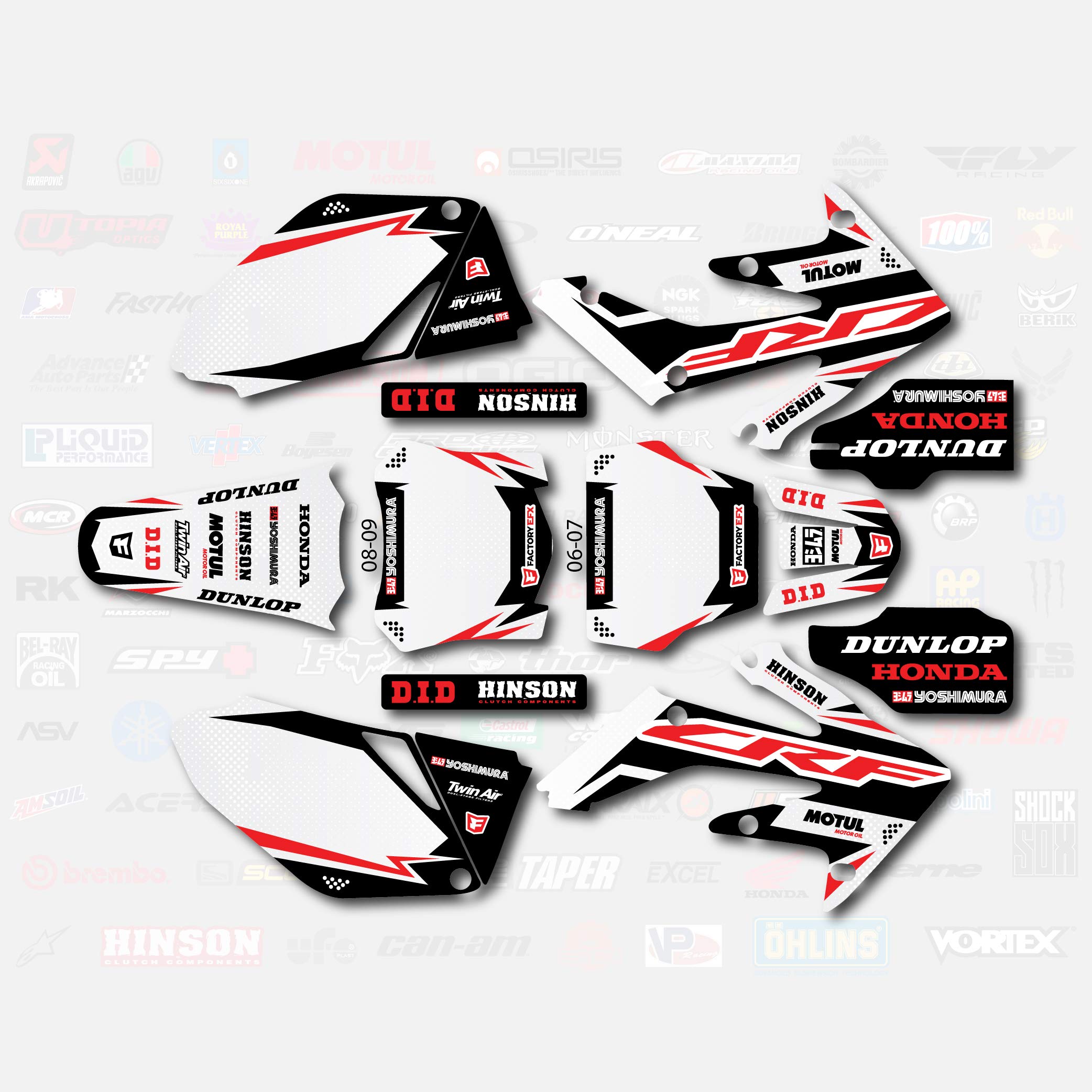 06-09 Honda CRF250R CRF 250 250R Red Shift Custom Graphics Kit - High-Quality Shroud Decal Plates for Motocross & Off-Road Racing