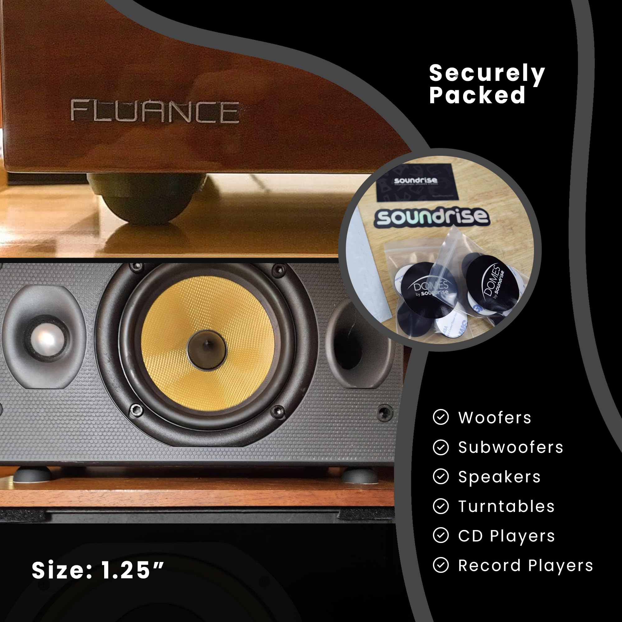 Soundrise DOMES Isolation Pads - Premium Anti-Vibration Silicone Feet for Subwoofers, Speakers & Turntables - Noise Reduction & Sound Dampening - Peel & Stick, Non-Slip, Durable Class-A Silicone (8-Pack) - Perfect for Home Theater, Studio & Hi-Fi Audio Systems