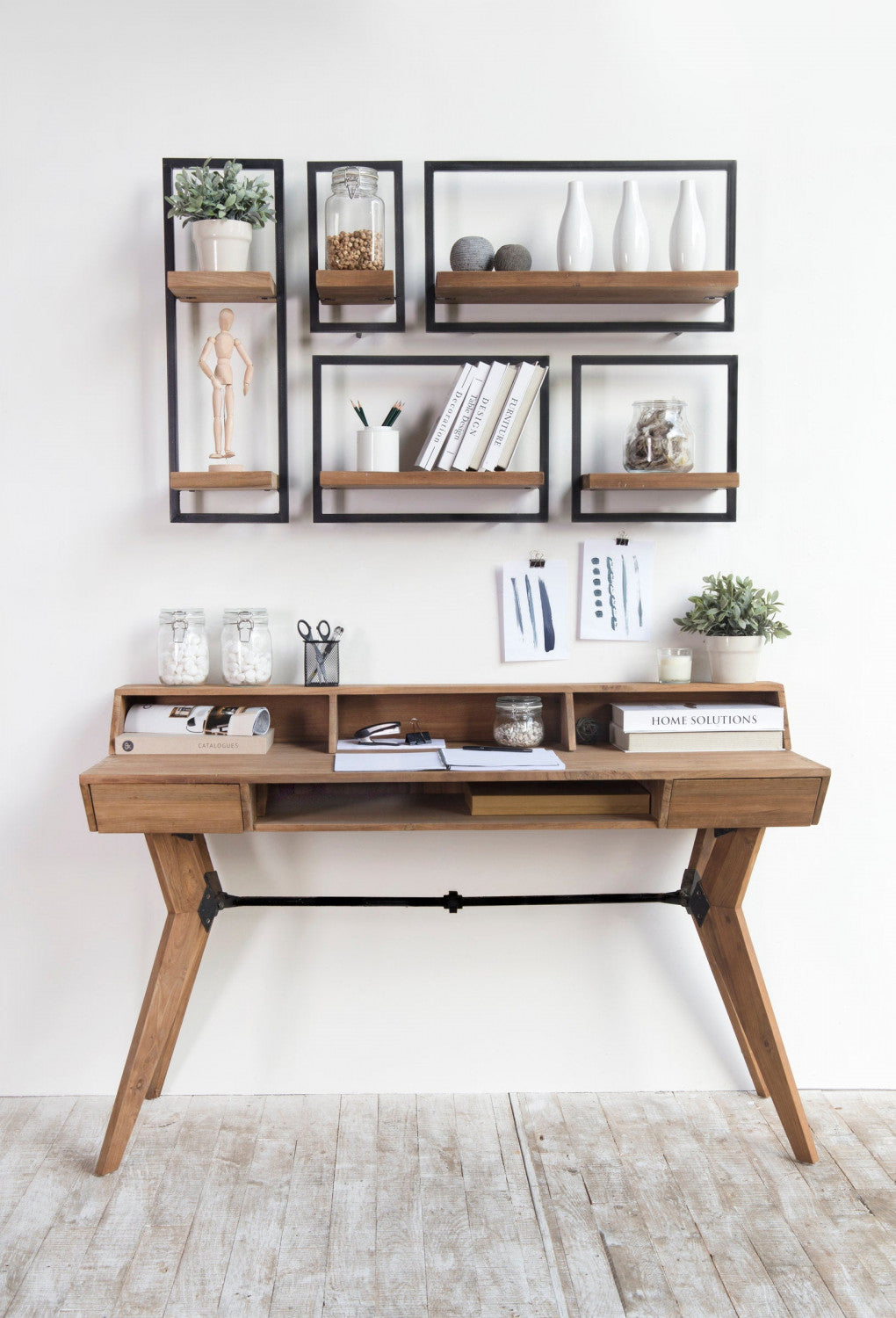 Bayan Metal Frame Wall Box V - Teak Wood Decorative Storage Box for Home & Office Organization | Perfect for Shelves, Desks, and Wall Decor