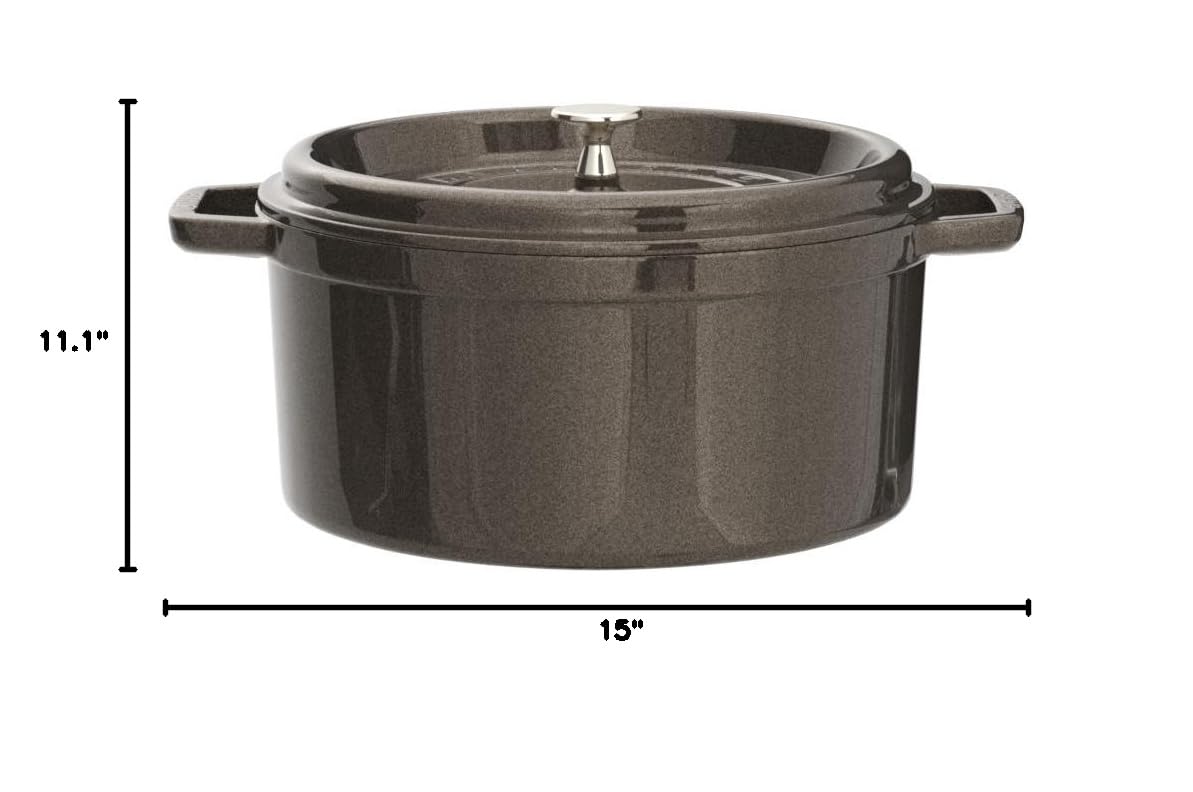 Staub 1003926 6.7L Round Cast Iron Dutch Oven Cocotte Roaster - 28cm Graphite Grey for Baking, Braising & Slow Cooking - Perfect for Soups, Stews & Casseroles
