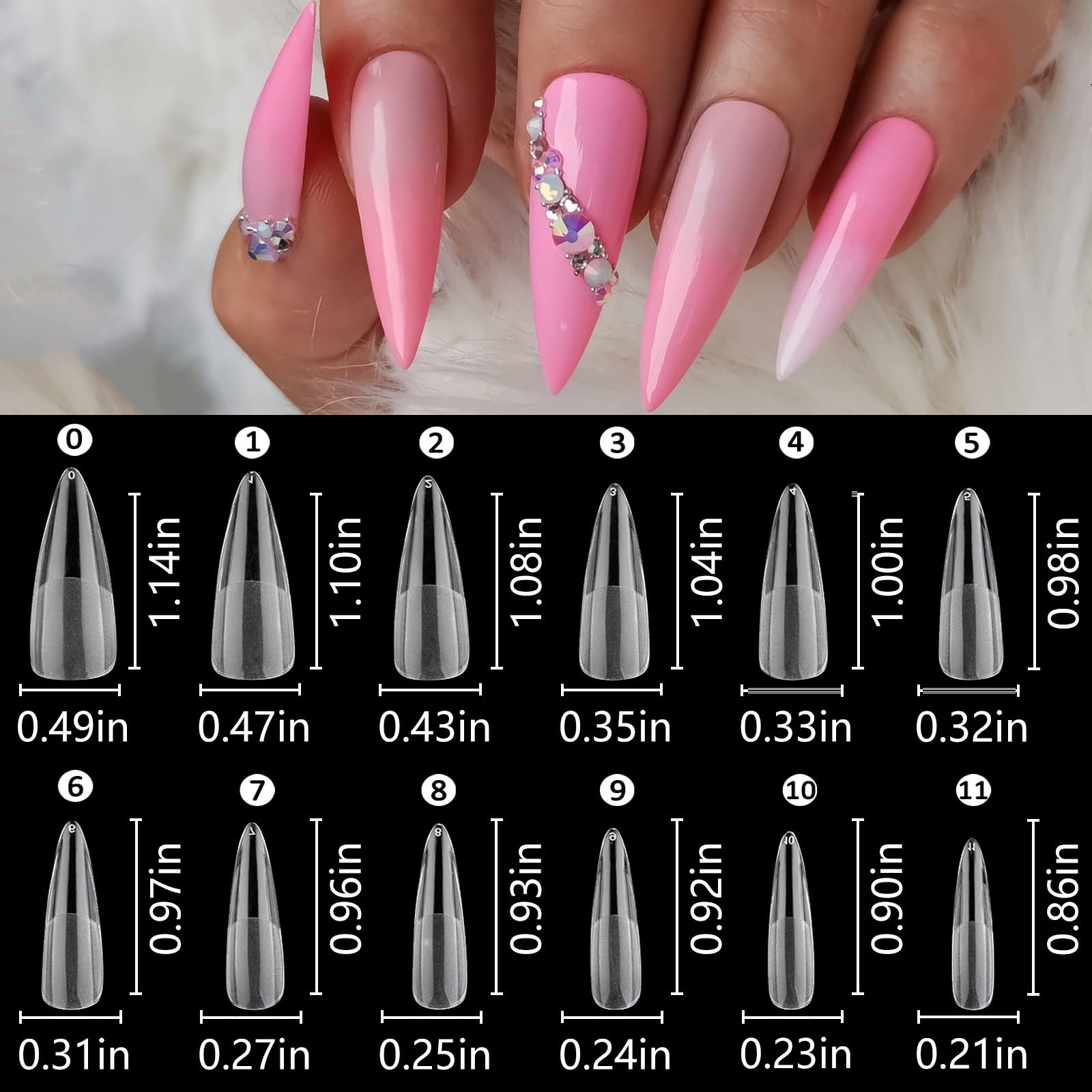 LoveOurHome 600pc Clear Stiletto Press on Nails - Medium Length Acrylic Fake Nails with Pointed Tips for Gel Nail Extensions | Perfect for Parties, Weddings & Special Occasions