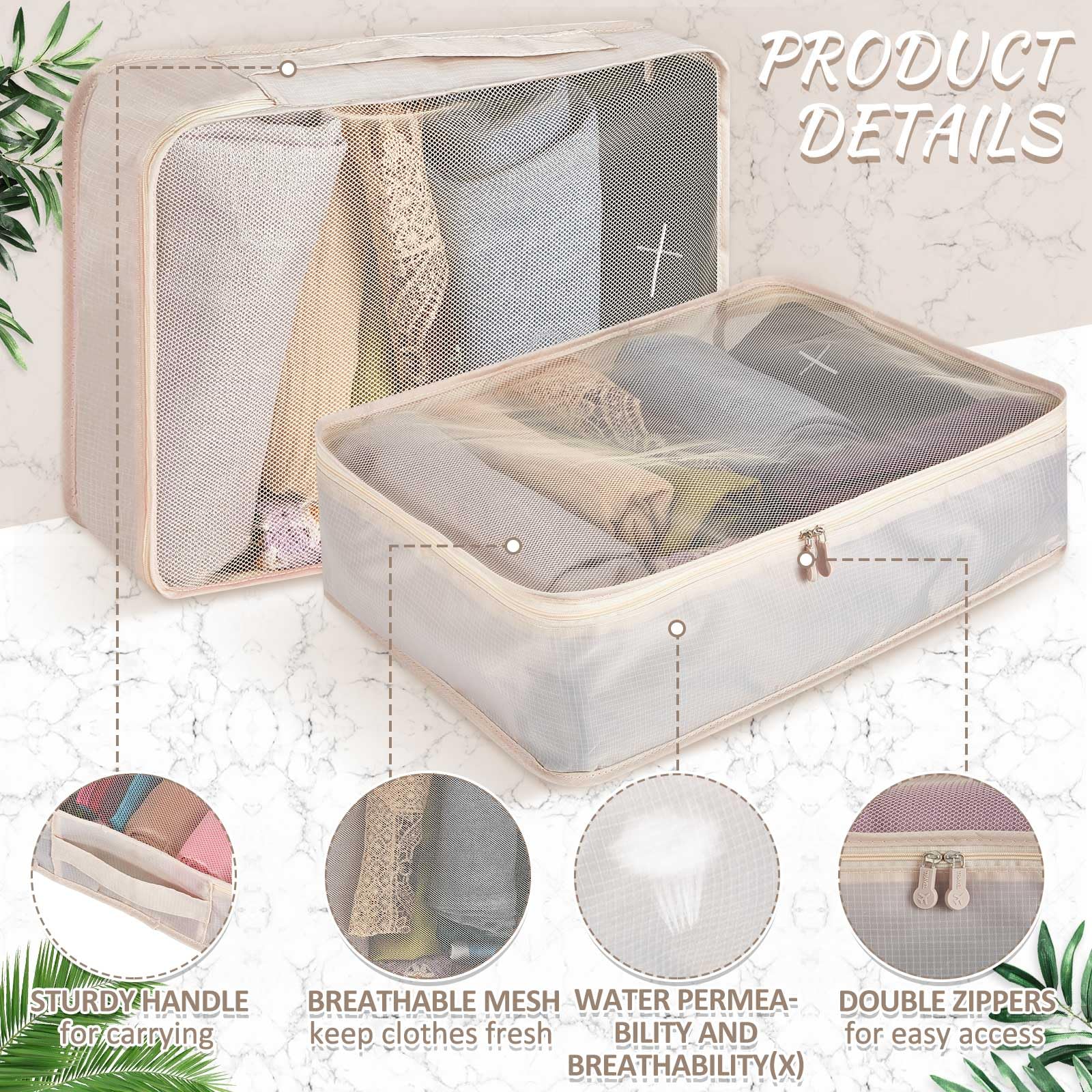 Silkfly 12-Piece Packing Cubes Set for Travel - Light Khaki Mesh Luggage Organizers (XL, L, M) - Perfect for Suitcase, Backpack, Hiking & Camping Gear Organization