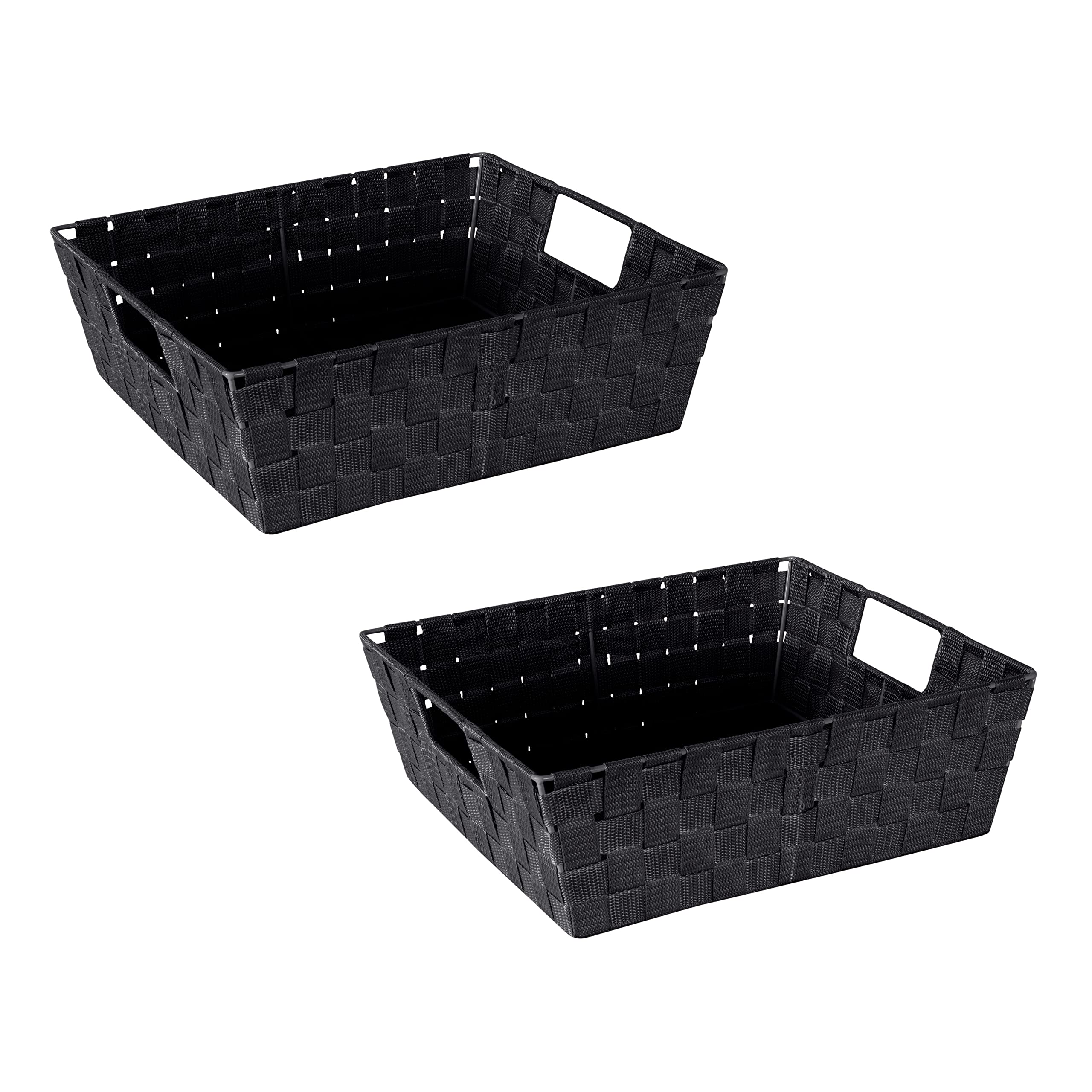 Large Woven Storage Basket with Handles - 2 Pack Black Decorative Organizer for Closet, Bedroom, Bathroom & Nursery | Perfect for Toys, Accessories & Gifts | Space-Saving Home Organization Solution