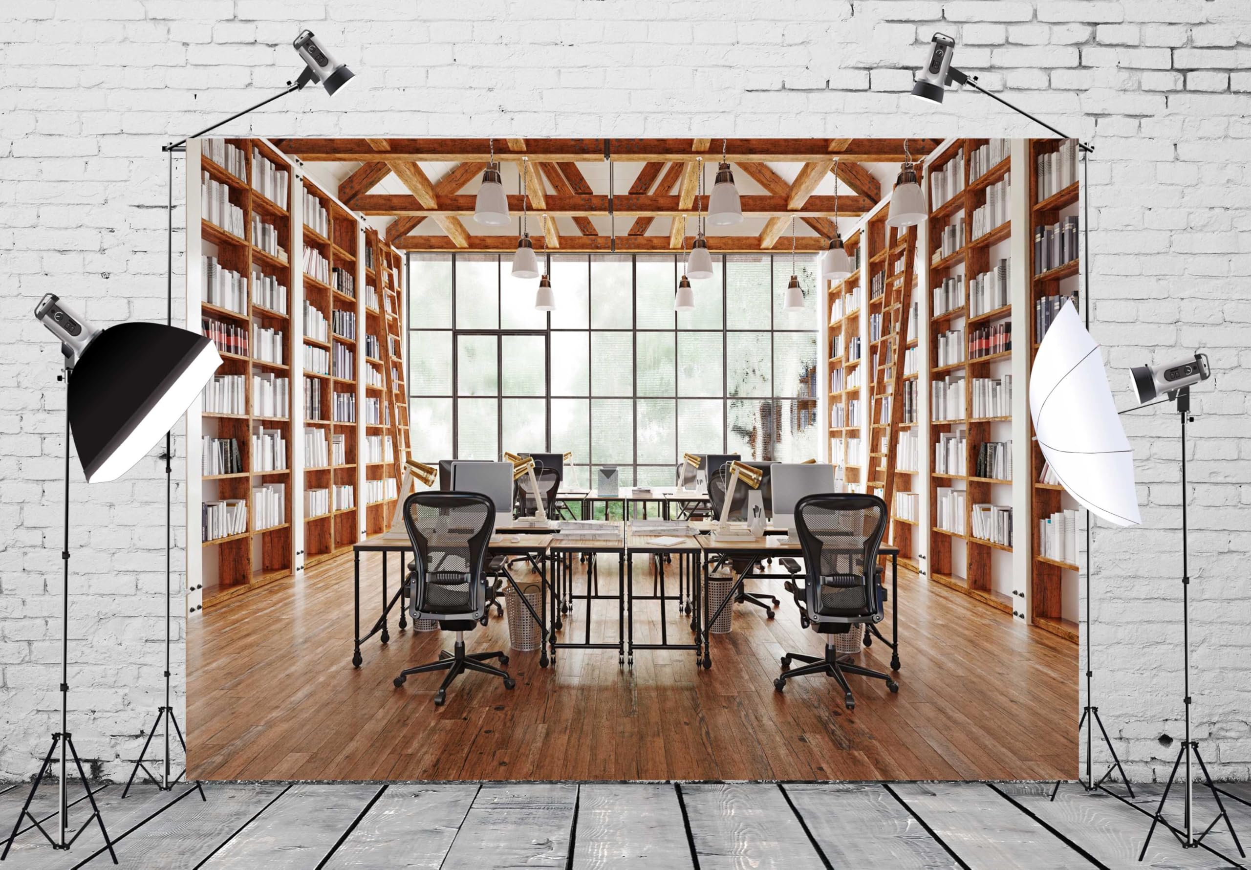 5x3ft Fabric Bookshelf Backdrop - Professional Office Zoom Meeting & Video Conferencing Background for Business, Adults - Ideal for Video Recording, Photography, Photo Shoot Decorations & Online Meetings