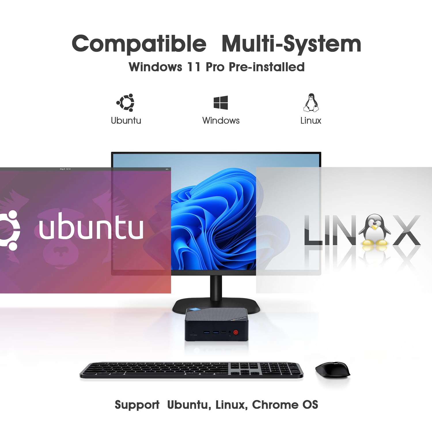 Mini PC B100 - Intel Alder Lake N100, 16GB DDR4 RAM, 512GB SSD, USB-C Docking Support, 4K Triple Display, 2.5G Ethernet - Perfect for Home Office, Gaming & Digital Signage
