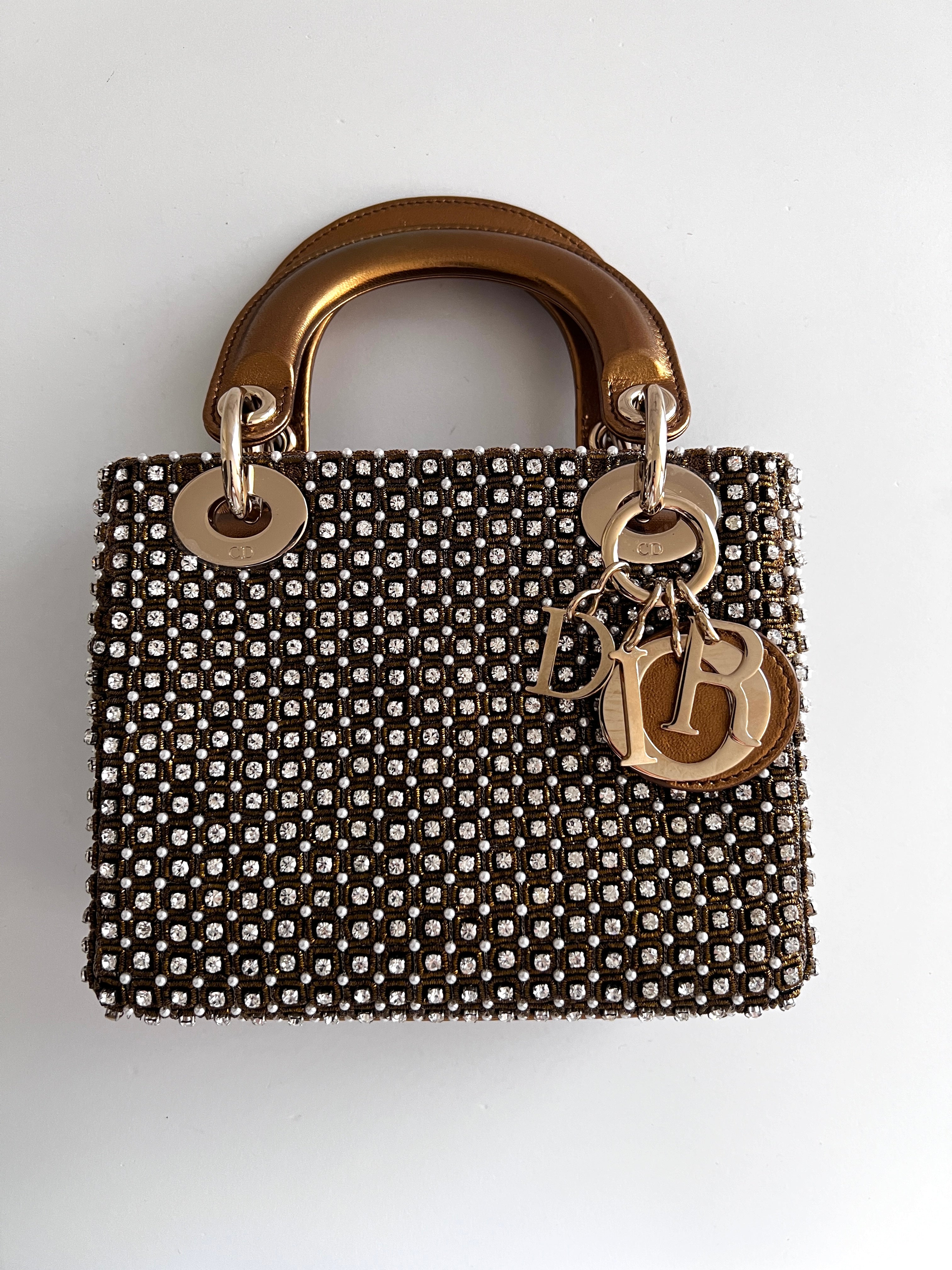 Dior Mini Lady Dior Bag with Pearl & Diamond Accents - Elegant Luxury Crossbody Purse for Women, Perfect for Evening Parties, Weddings & Special Occasions