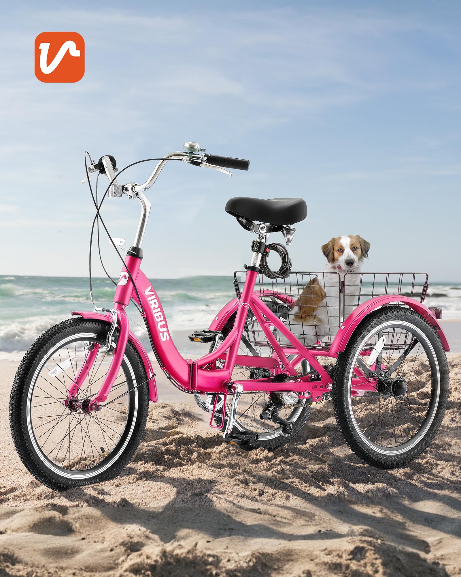 Viribus 20 Inch Folding Adult Tricycle - 1 or 7 Speed 3 Wheel Bike with Lock, Foldable Trike for Men, Women & Seniors (330lb Capacity) - Perfect for Commuting, Shopping & Senior Recreation