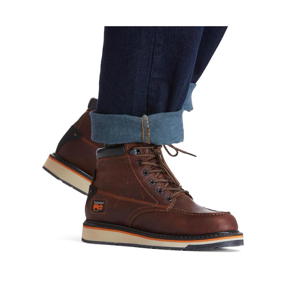 Gridworks 6 Inch Soft Toe Waterproof Work Boots for Men - Brown Leather Safety Shoes for Construction, Hiking & Outdoor Activities