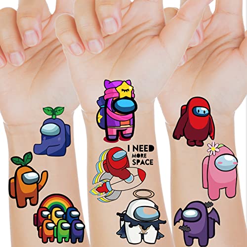 56 Style Among Us Temporary Tattoos for Kids - Fun Party Favors, Game Night Decorations & Birthday Supplies - Perfect for Cosplay, Themed Parties & Video Game Lovers