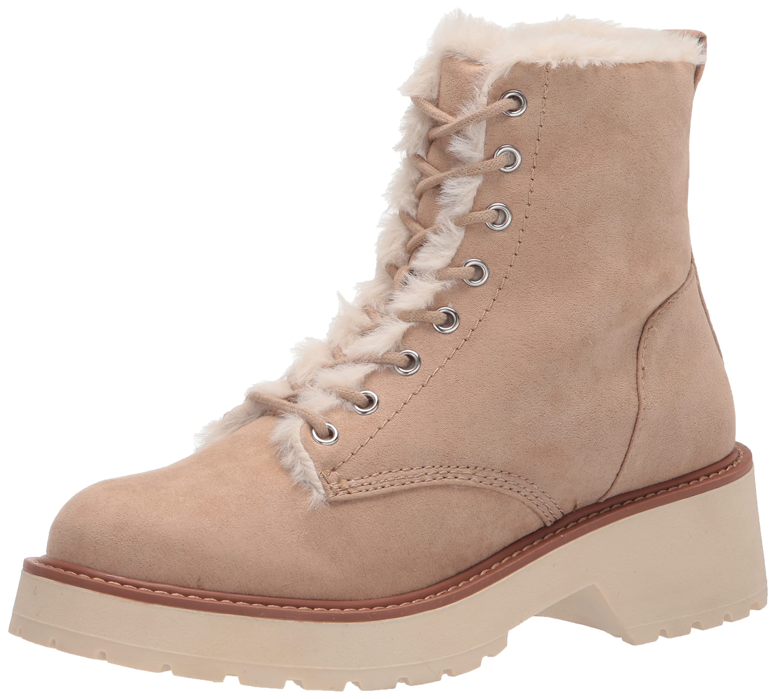 Madden Girl Women's Carra Fashion Boots - Sand Fabric Fur Lined Ankle Booties for Fall & Winter | Comfortable Casual & Dressy Boots for Women Size 11 | Perfect for Office, Date Night & Holiday Outfits