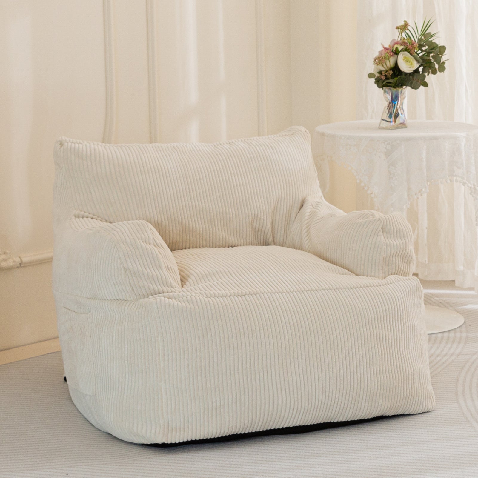 MAXYOYO Oversized Bean Bag Chair - Extra Large Stuffed Bean Bag Sofa for Living Room, Bedroom & Game Room - Soft & Comfortable Beige Lounger for Relaxing, Reading & Gaming