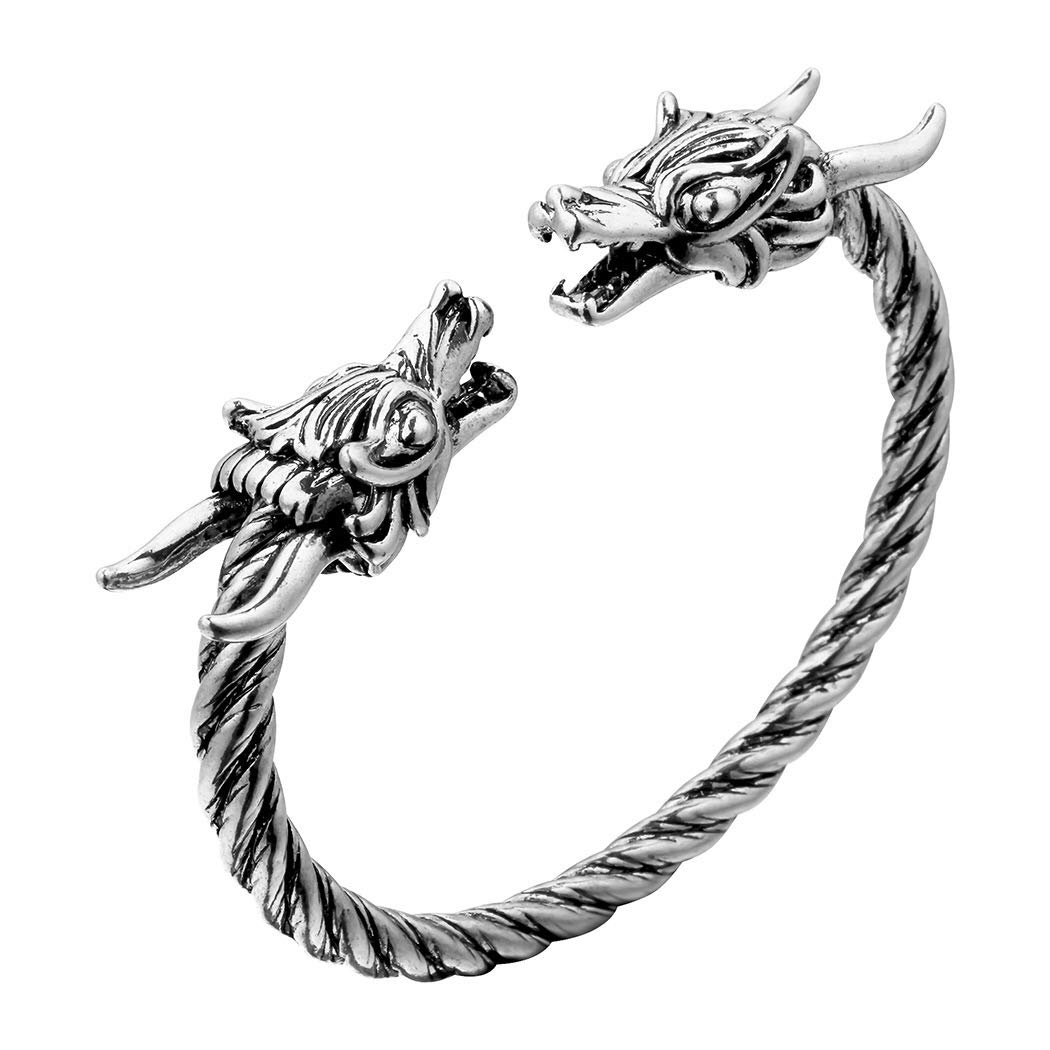 AILUOR Men's Viking Dragon Cuff Bracelet - Adjustable Norse Pagan Jewelry for Men in Gold & Silver - Cool Polished Twisted Arm Ring Bangle for Viking LARP, Cosplay & Medieval Fashion Accessories