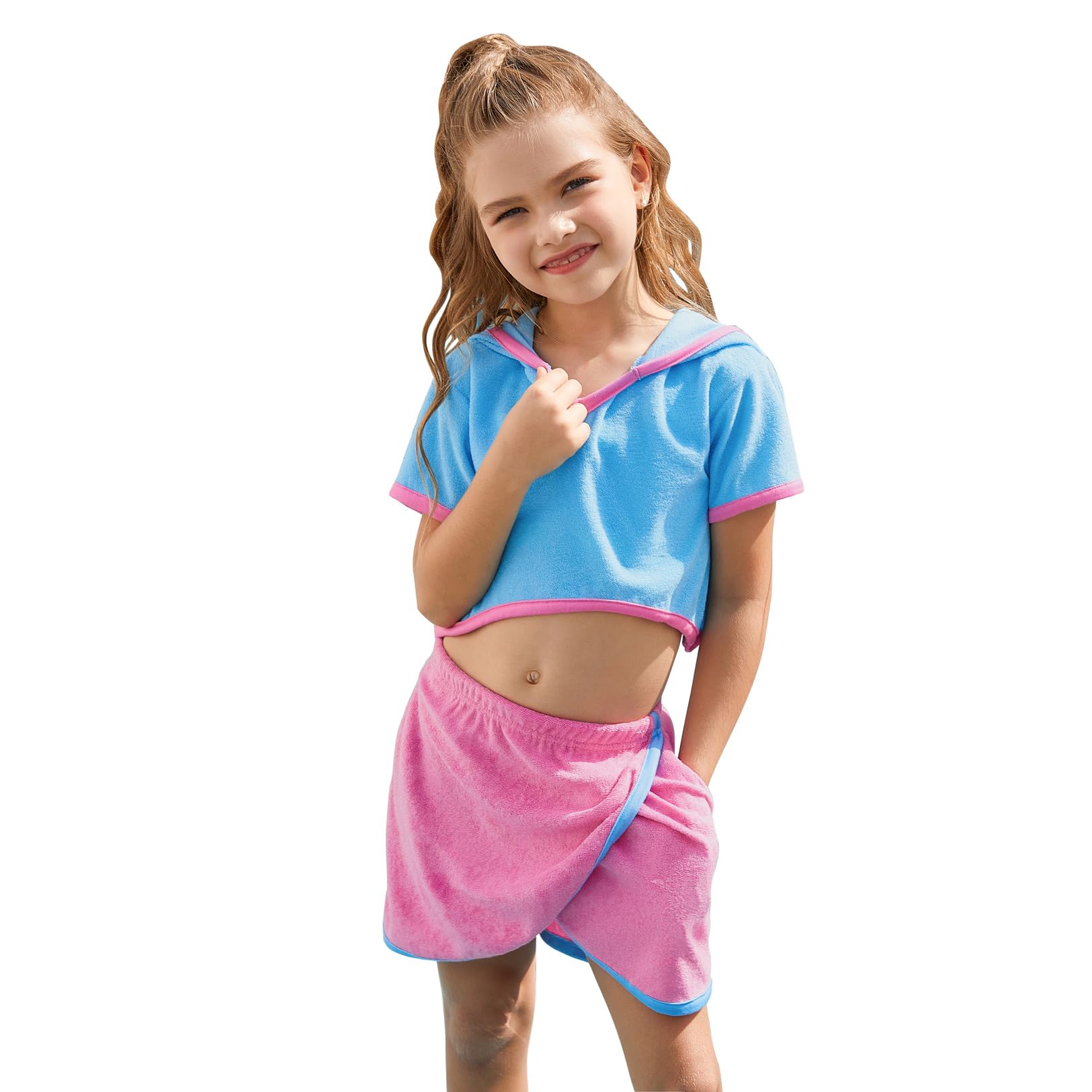 Perfashion Girls Terry Swim Cover Up - Hooded Zip-Up Beachwear for Kids | Perfect for Pool, Beach & Summer Outings