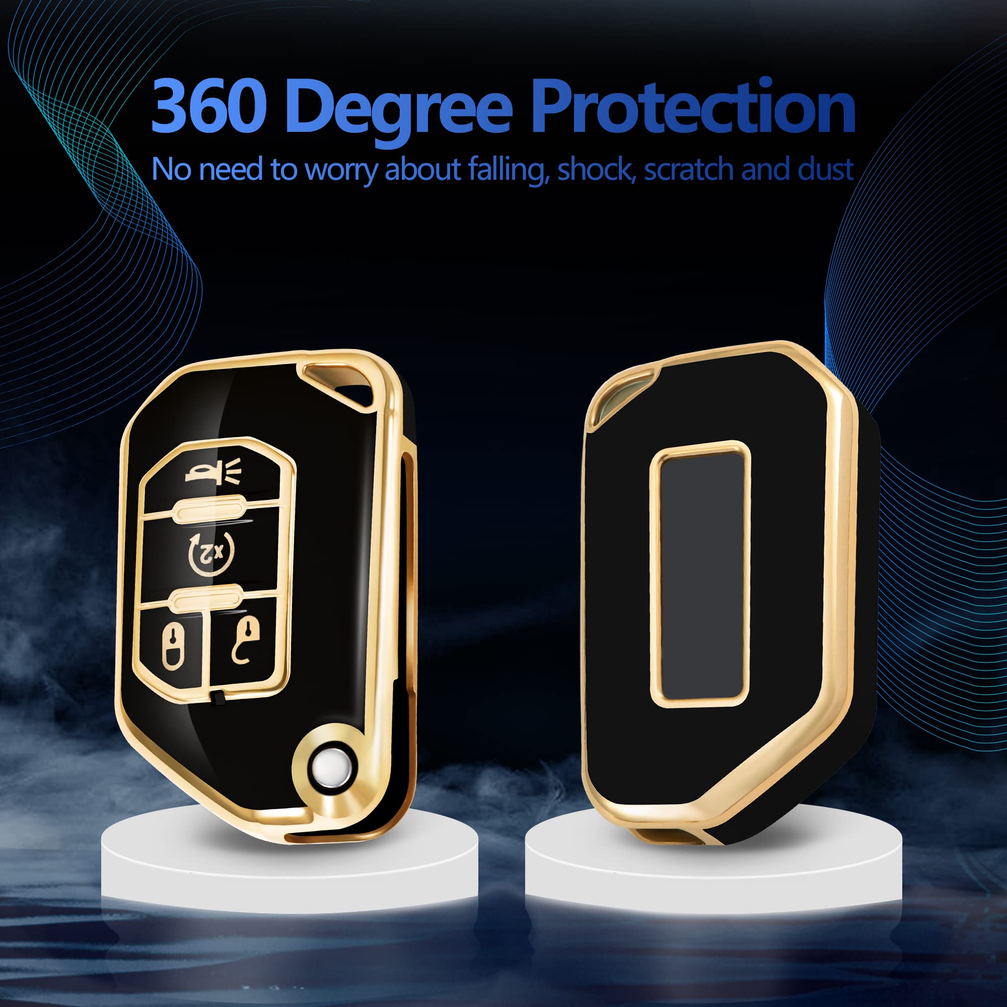 Premium YHC Key Fob Cover for Jeep Wrangler & Gladiator (JL/JLU/JT) - Durable Car Key Case with Gold Keychain | Perfect for Off-Road Adventures & Daily Protection