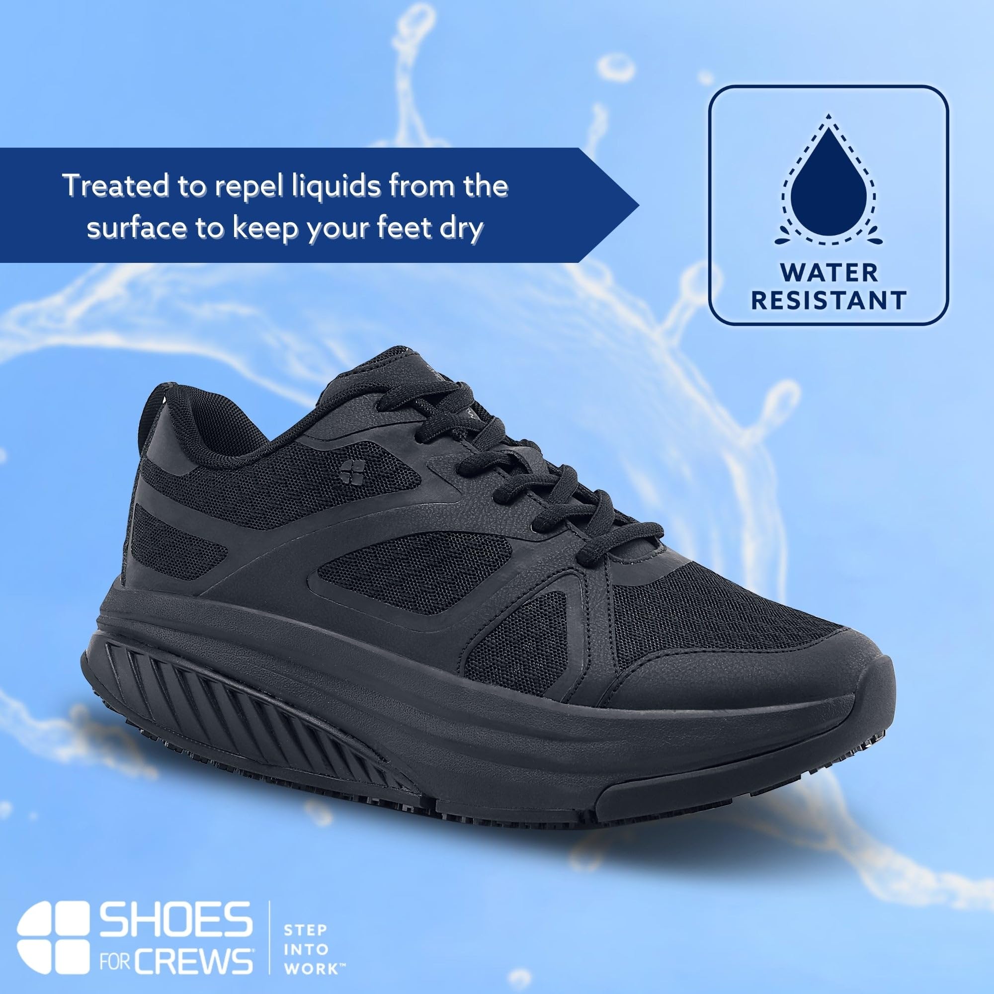 Women's Slip-Resistant Comfortable Sneakers - Shoes for Crews Energy II - Black Size 8 | Non-Slip Work Shoes for Nurses, Waitresses & Restaurant Staff